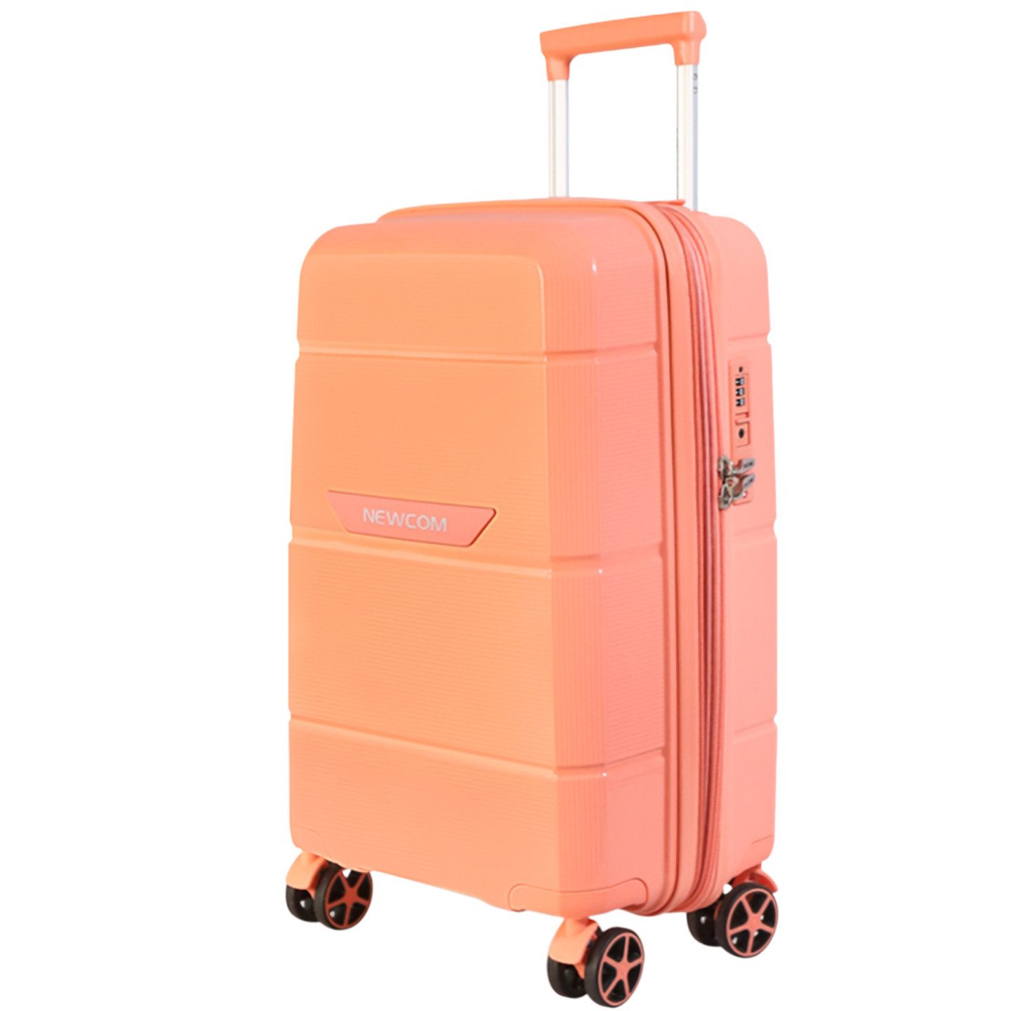 NEWCOM Hartschalen-Trolley Reisekoffer Erweiterbar, Hartschale Koffer mit TSA-Schloss, PP, 4 Rollen, 24 Zoll/L, Orange, ultraleichter & robuster Check-in Koffer