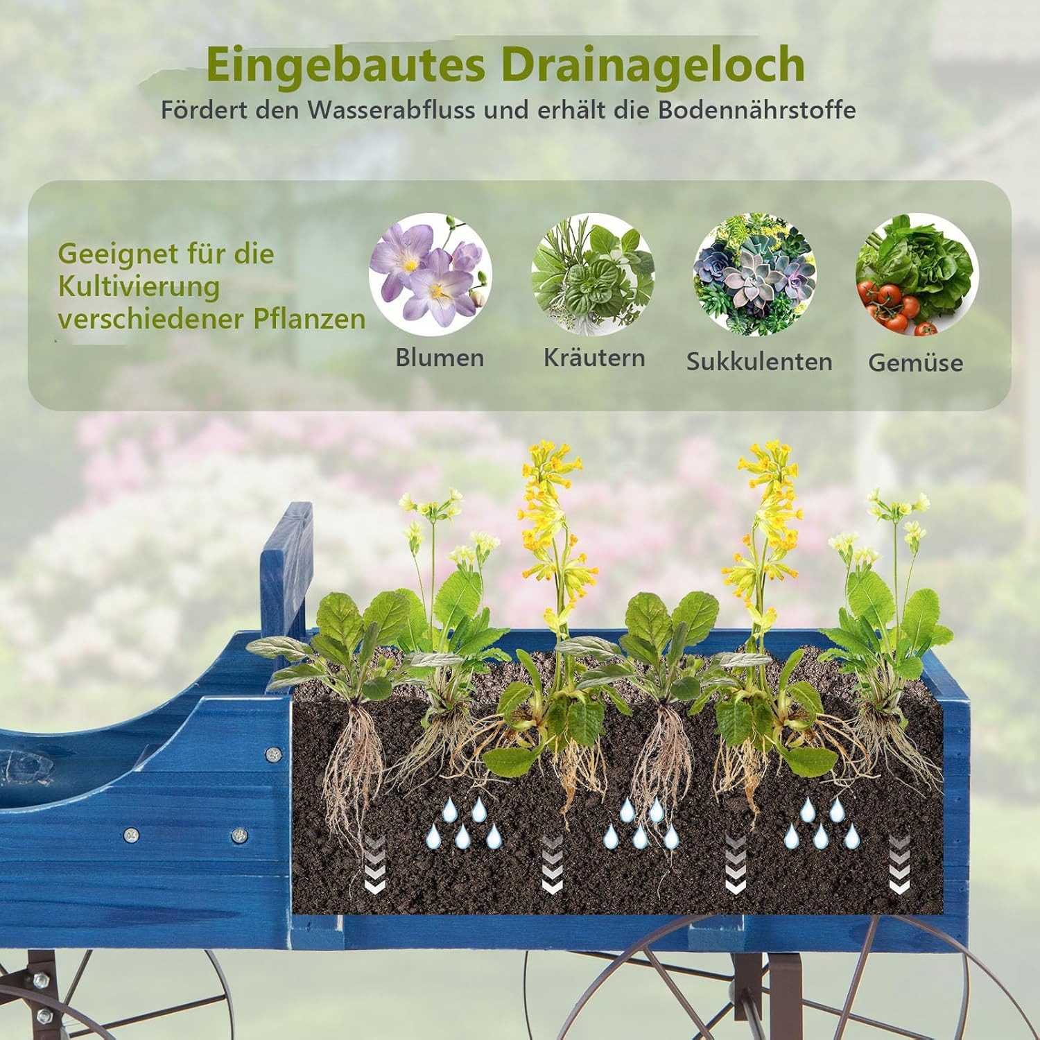 KOMFOTTEU Blumenständer Blumenwagen, 2 separate Blumenregale,Tragkraft 15kg