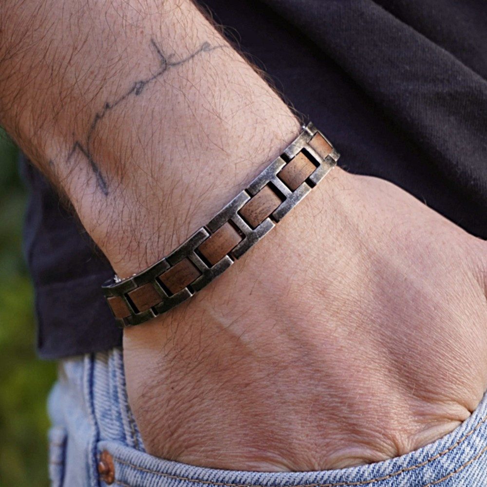 Holzwerk Edelstahlarmband Designer Holz Armband, Armkette Gliederarmband, Holz Unikate inkl. Armbandkürzer, ideal als Geschenk – Bild 3 von 5