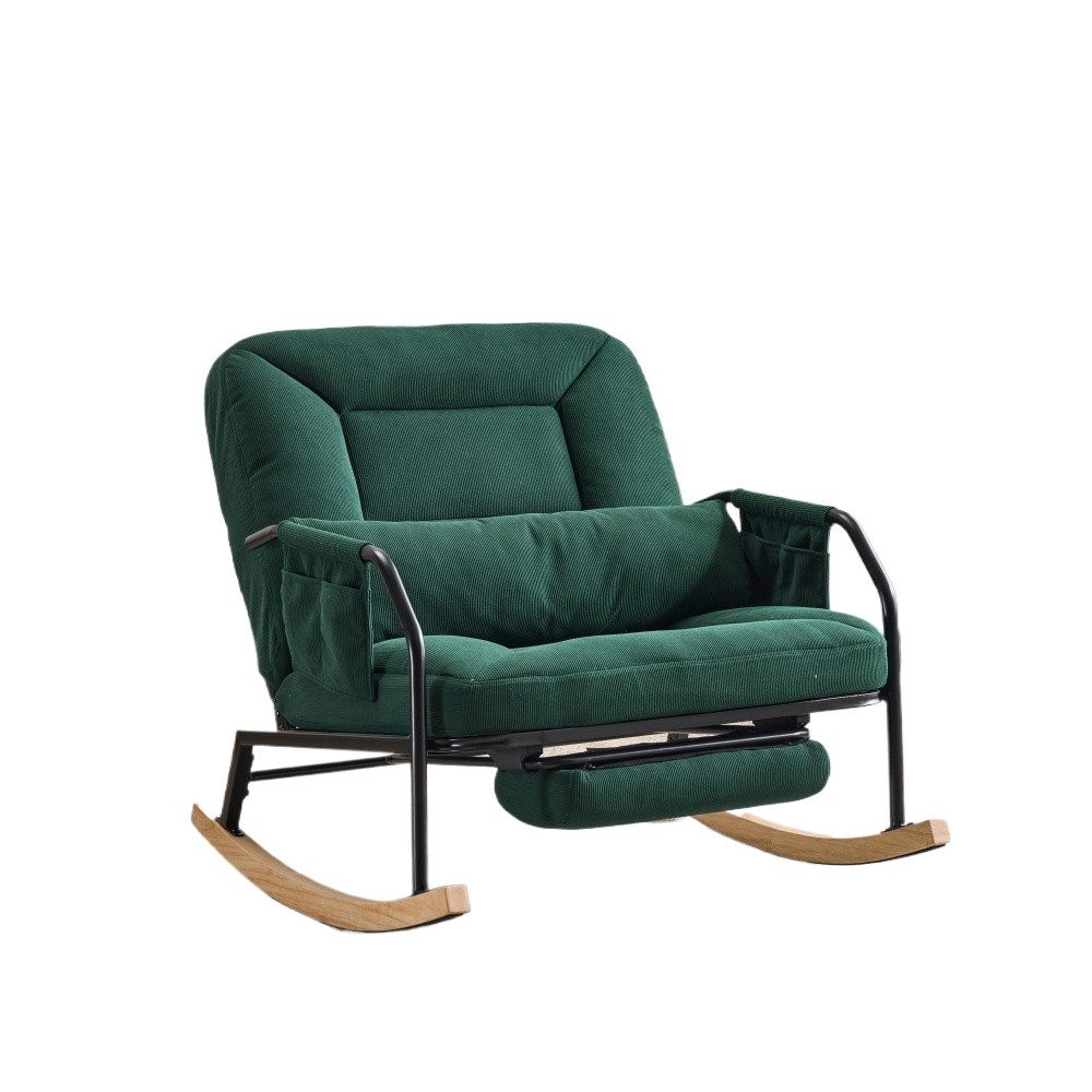 BBWL Schaukelsessel mit Liegefunktion und Fußstütze, mit verstellbarer Rückenlehne, Schaukelstuhl, XXL Relaxsessel aus Cord für Innen & Außen