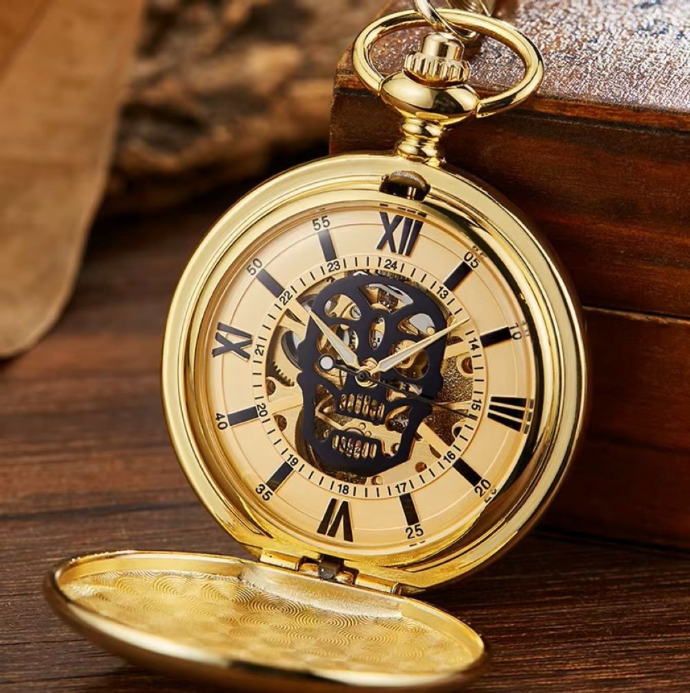 Tidy Taschenuhr GothicTime Totenkopf Taschenuhr – Mechanische Skelettuhr