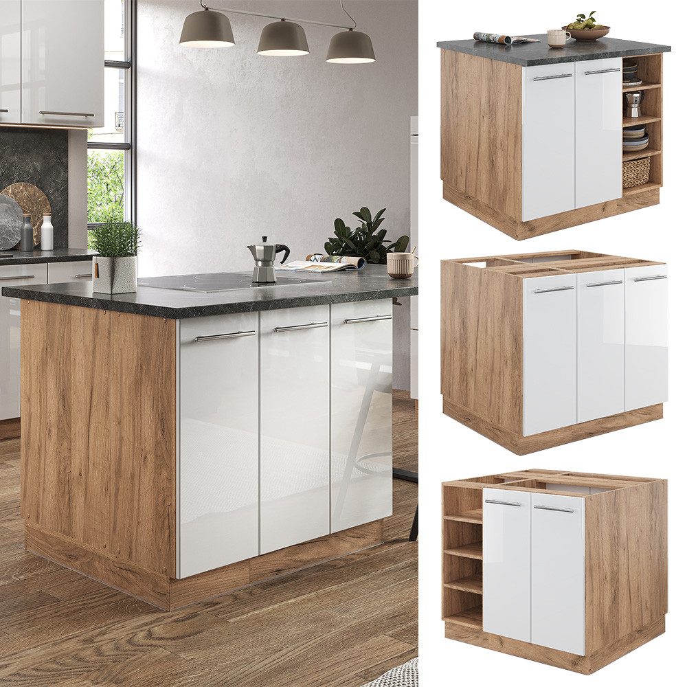 Vicco Unterschrank Fame-Line, Weiß Hochglanz/Goldkraft Eiche, günstig online kaufen