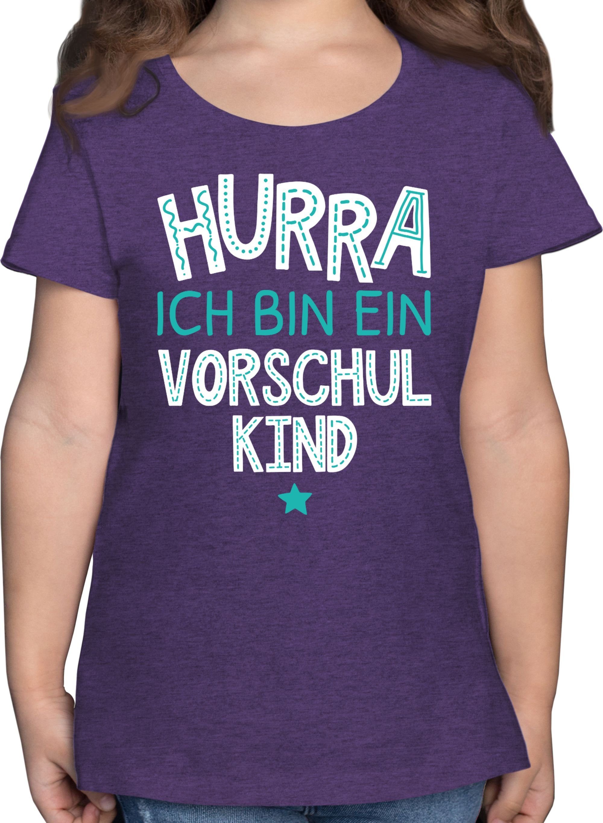 Shirtracer T-Shirt Hurra ich bin ein Vorschulkind türkis weiß Vorschulkinder Geschenke 2 Lila Meliert