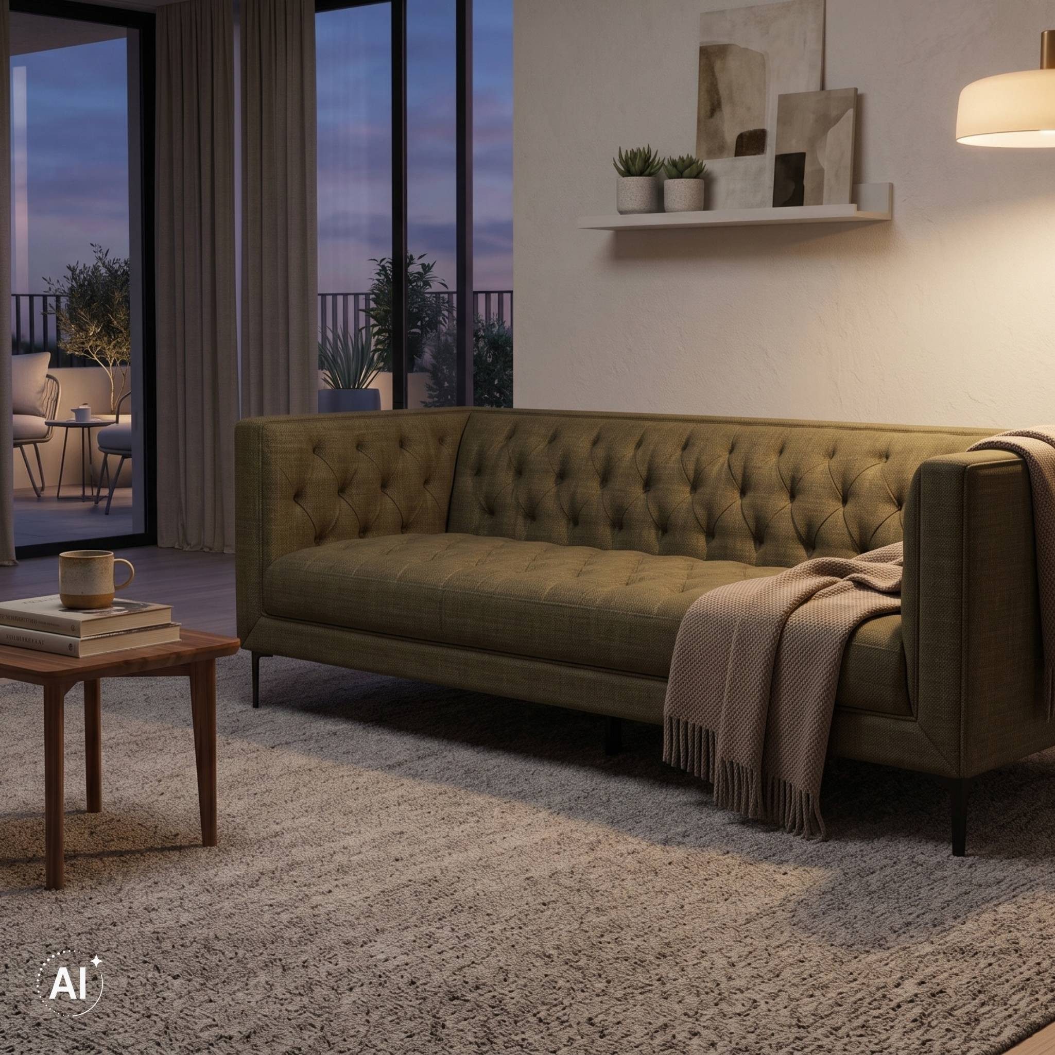 MR.DEKO Loungesofa Troia – Dreisitzer, 205x74x85 cm, Chesterfield Steppung, grün, 3-Sitzer Sofa, montiert geliefert, mit Metallfüßen 1 Teile, Standfüße aus Metall schwarz