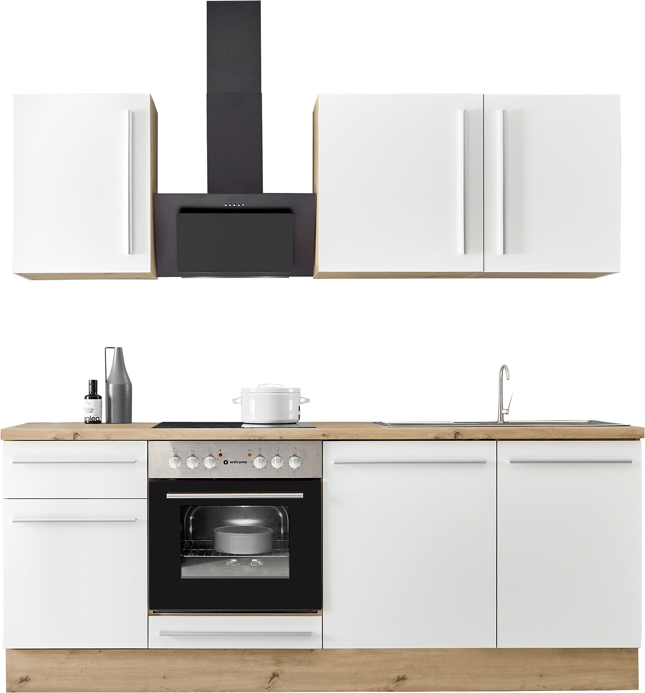 KOCHSTATION Küchenzeile Florida mit 38mm starker Arbeitsplatte, Breite 220 cm, wahlweise mit E-Geräten, Soft-Close-Funktion