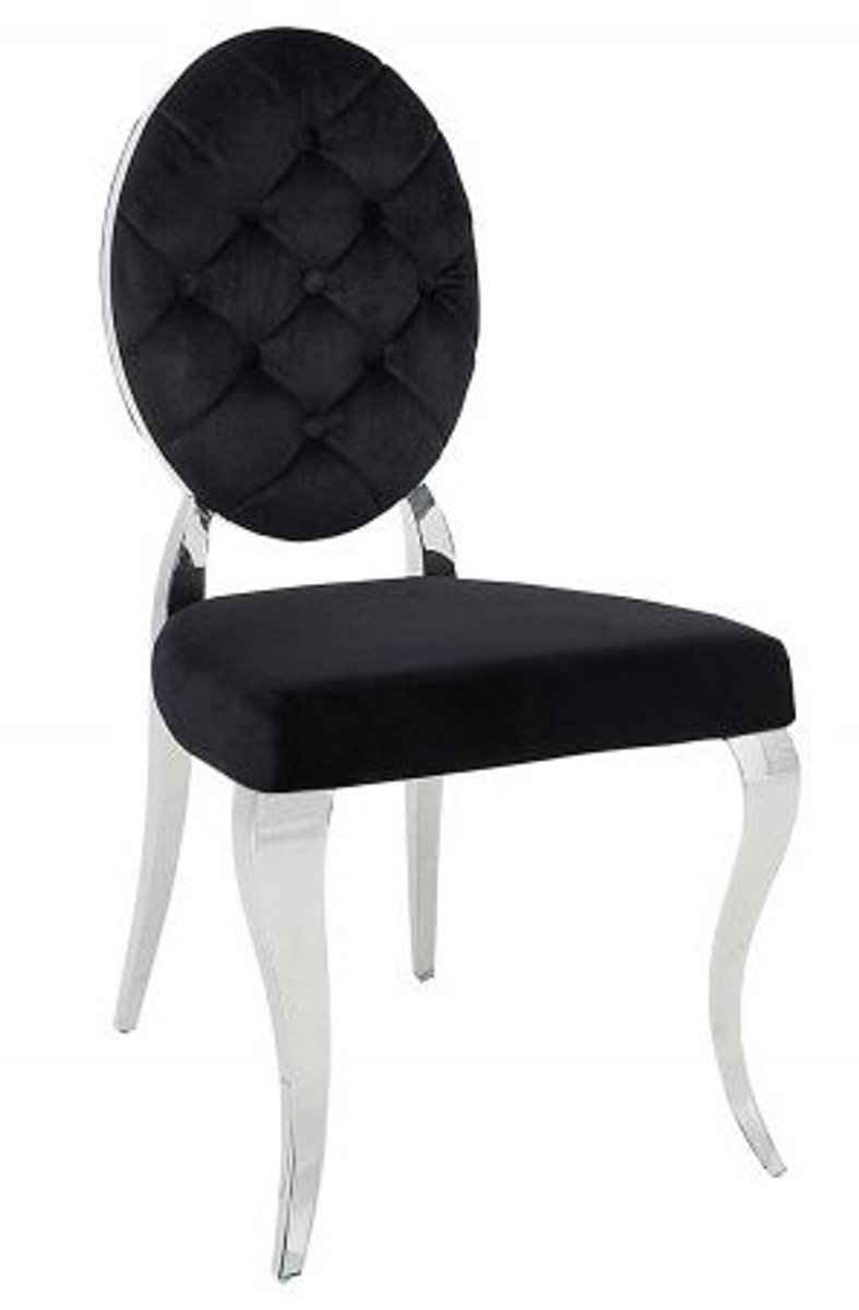 Casa Padrino Esszimmerstuhl Designer Esszimmer Stuhl Schwarz / Silber ohne Armlehne - Designer Stuhl
