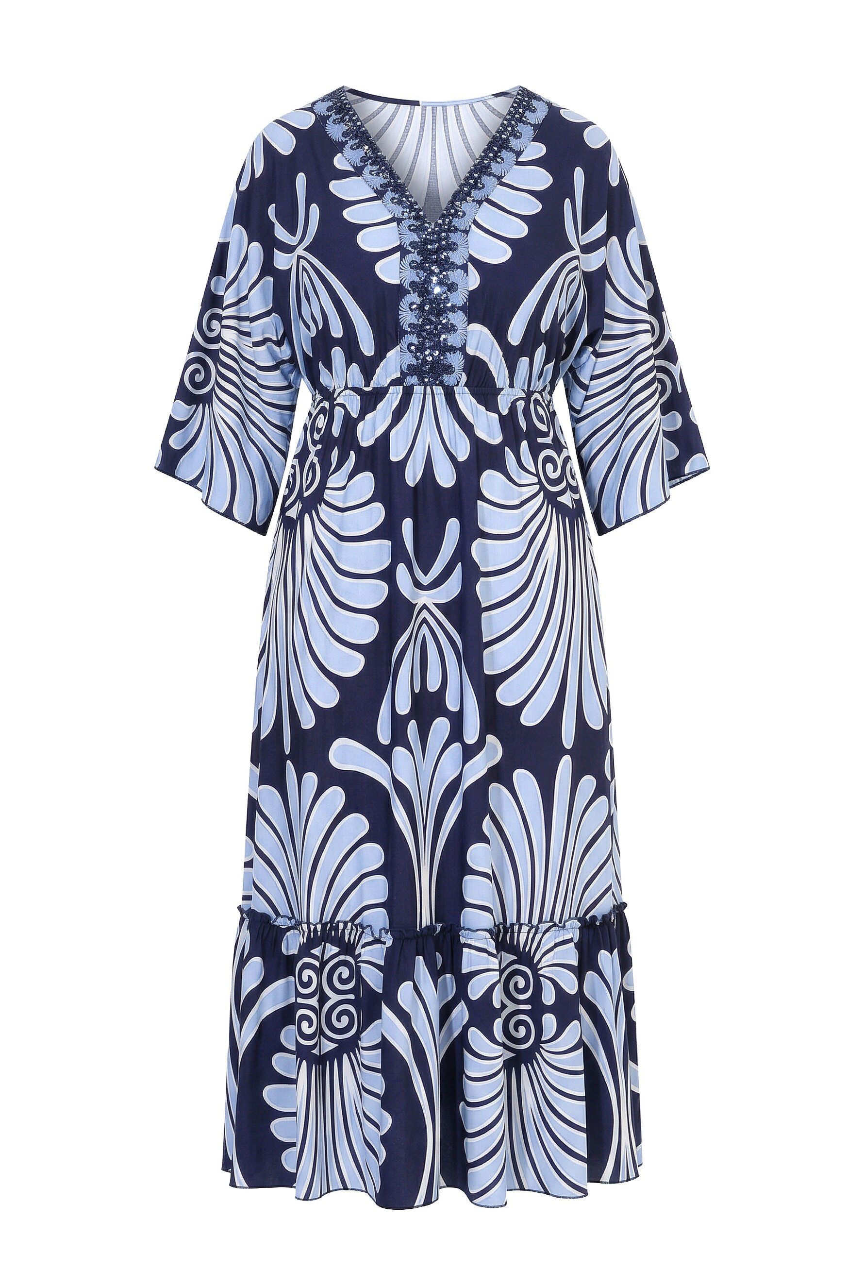 Ulla Popken Jerseykleid Maxikleid Cotton Touch V-Ausschnitt Dolman-Ärmel