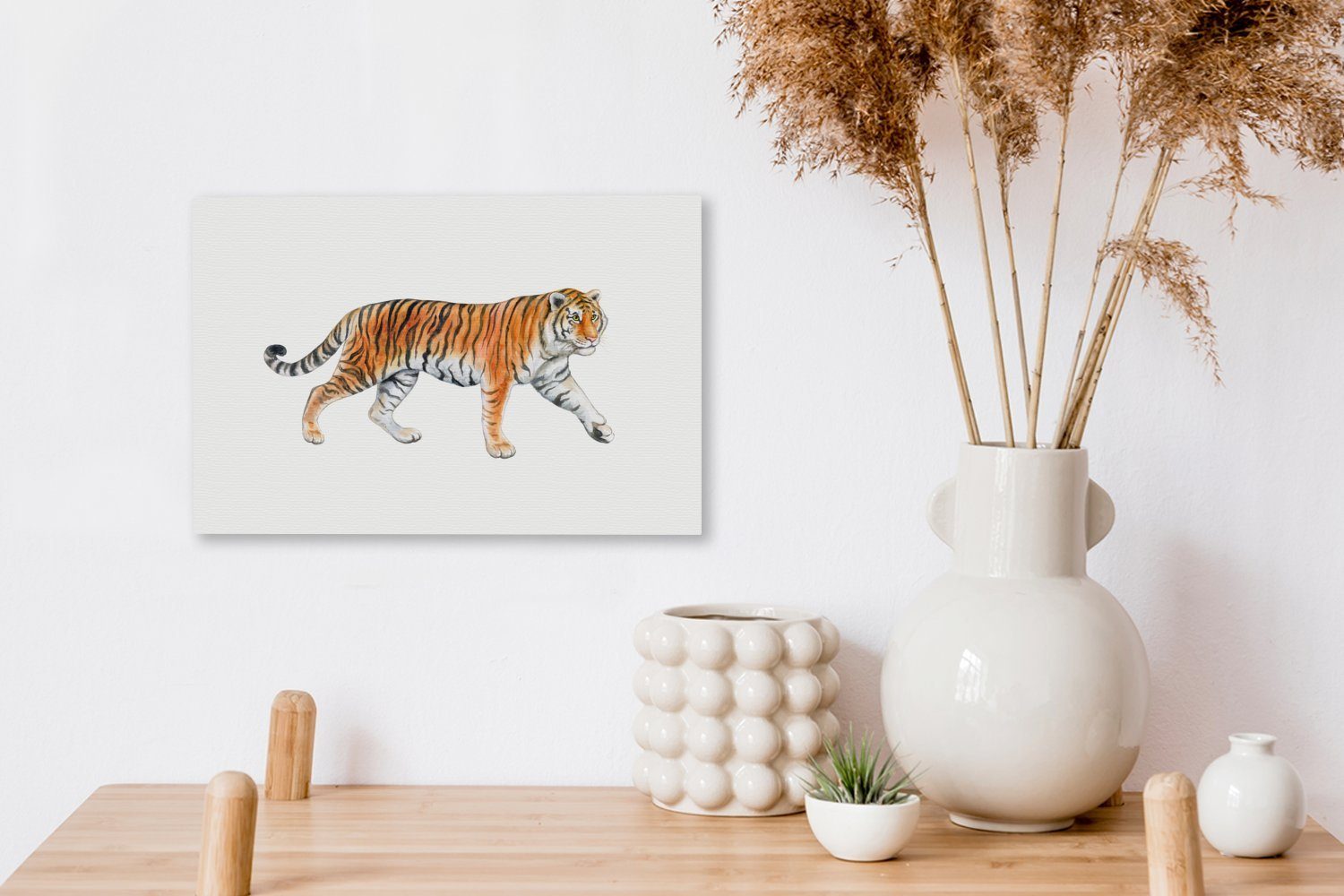 Wandbild Wanddeko, Weiß, - - Leinwandbild St), Orange cm Tiger (1 OneMillionCanvasses® 30x20 Aufhängefertig, Leinwandbilder,