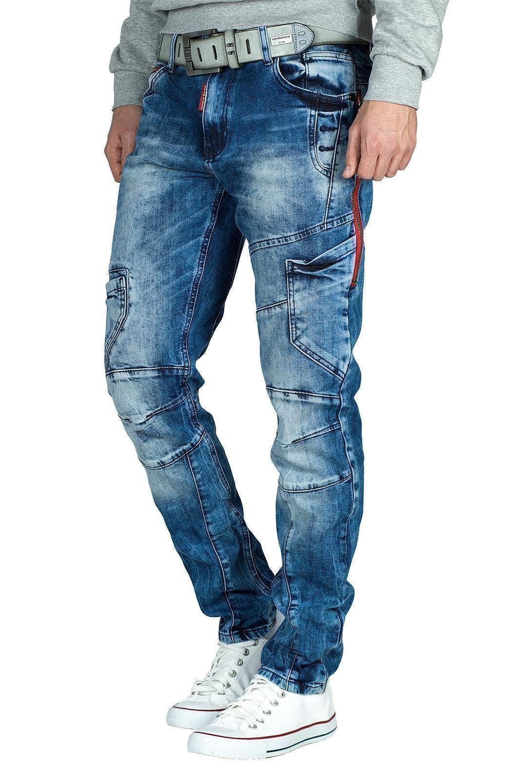 Cipo & Baxx Regular-fit-Jeans BA-CD478 Stonewashed Freizeithose mit  Ziernähten mit rotem Seitenstreifen