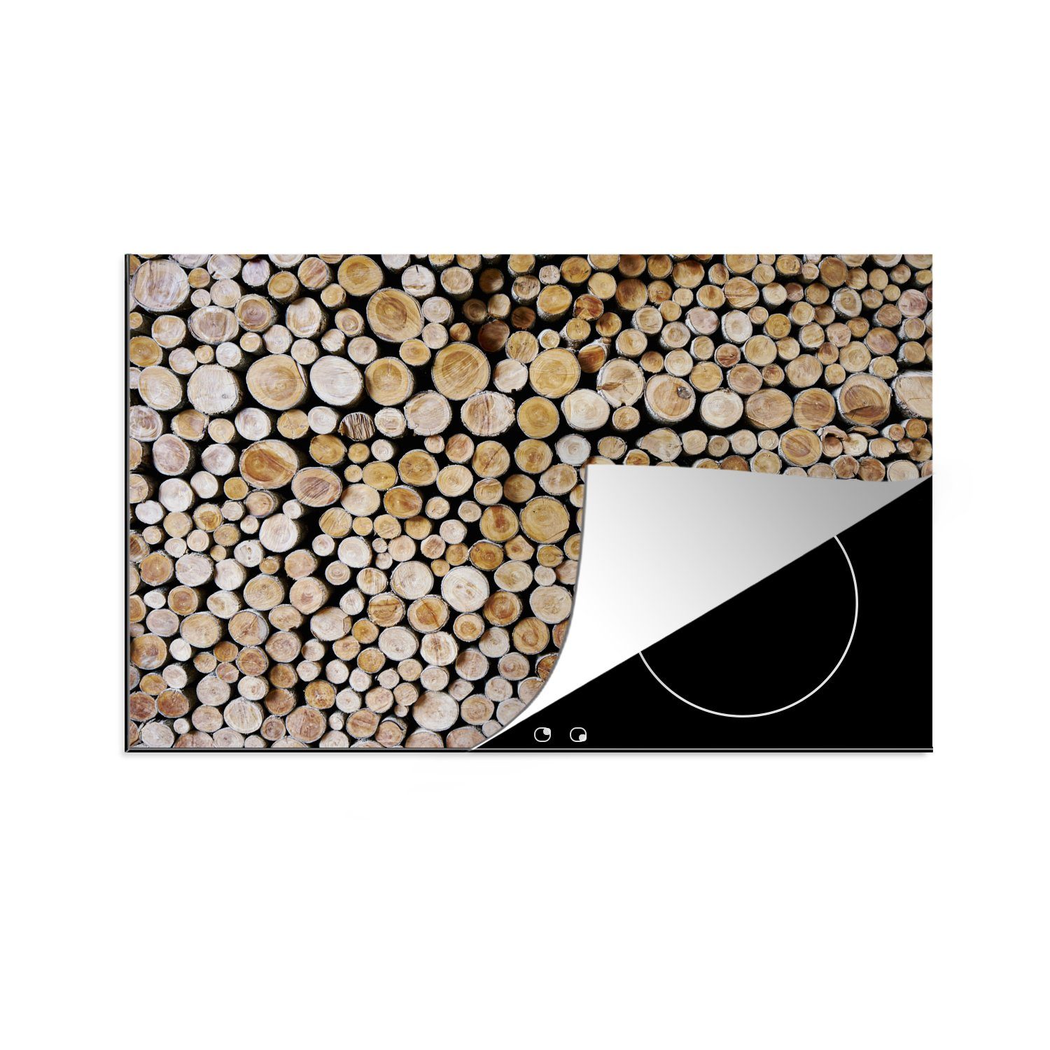 MuchoWow Herdblende-/Abdeckplatte Ein Stapel Holzscheite für die Verwendung als Brennholz, Vinyl, (1 tlg), 81x52 cm, Induktionskochfeld Schutz für die küche, Ceranfeldabdeckung | Herdabdeckplatten