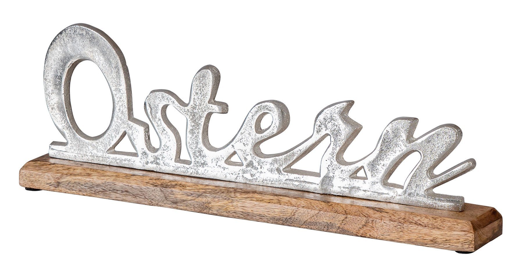 Aufsteller Mango L40cm Levandeo® Metall Deko-Schriftzug, Osterdeko Silber Schriftzug Ostern Holz