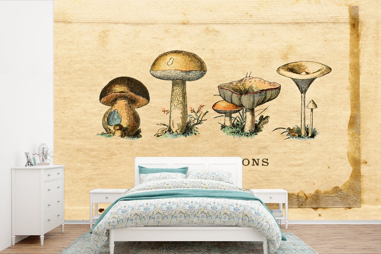 MuchoWow Fototapete Pilz - Herbst - Natur, Matt, bedruckt, (6 St), Wallpaper für Wohnzimmer, Schlafzimmer, Kinderzimmer, Vinyl Tapete