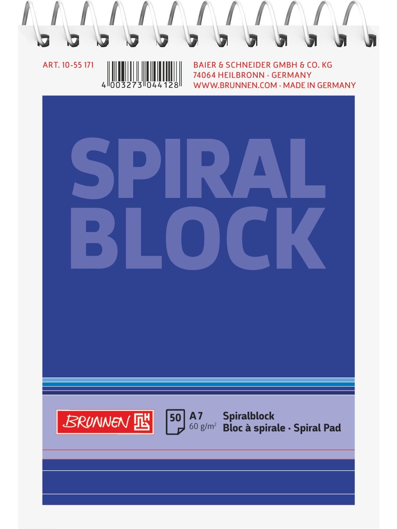 Baier & Schneider Notizblock Spiralnotizblock liniert A7 blau 50 Blatt