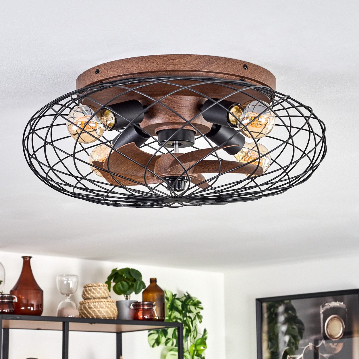 hofstein Deckenleuchte Deckenventilator mit Beleuchtung aus Metall/Kunststoff, Fernbedienung, ohne Leuchtmittel, Deckenleuchte 4-flammig Ø 30 cm, 4 x E27, ohne Leuchtmittel