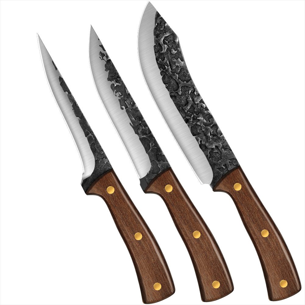 KingLux Ausbeinmesser 3tlg.Handgeschmiedetes Hackmesser Wikinger Ножи Set