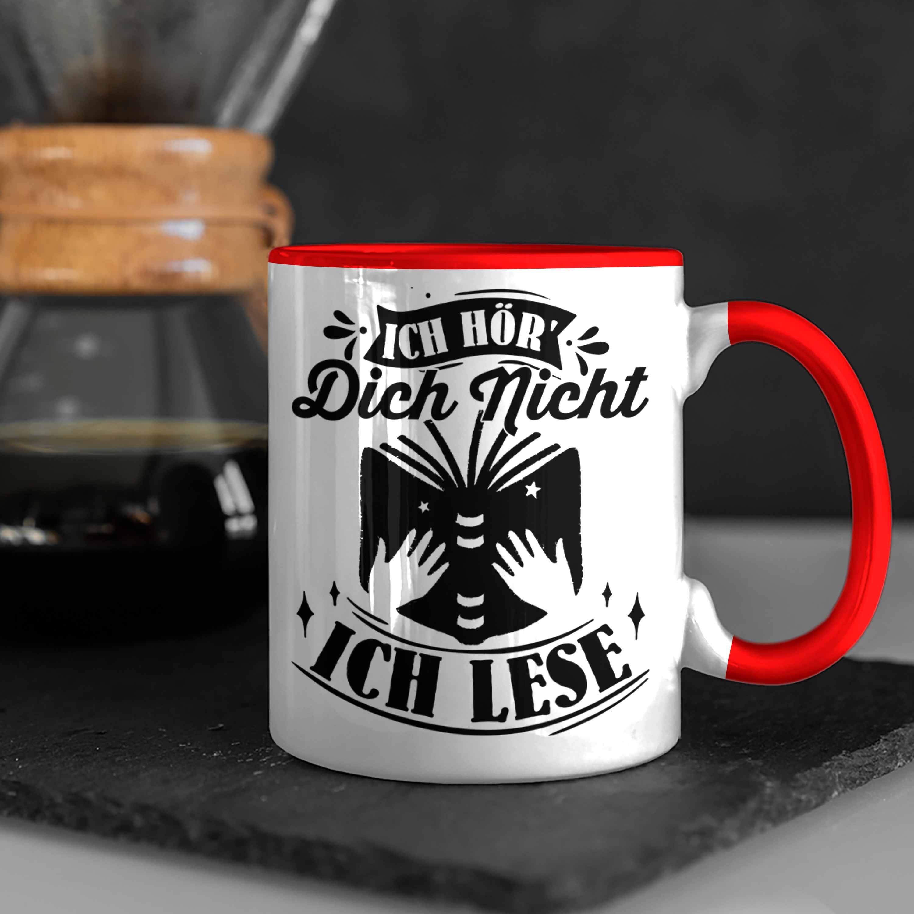 Trendation Tasse Leseratte Geschenkidee Kaffee-Becher Leser Bücher Tasse Geschenk Lesen Rot