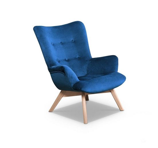 Mars Möbel Sessel »Velourstoff Sessel aus Holzbeine MILAN im skandinavisches Stil, Polstersessel für Wohnzimmer, Relaxsessel Modern«