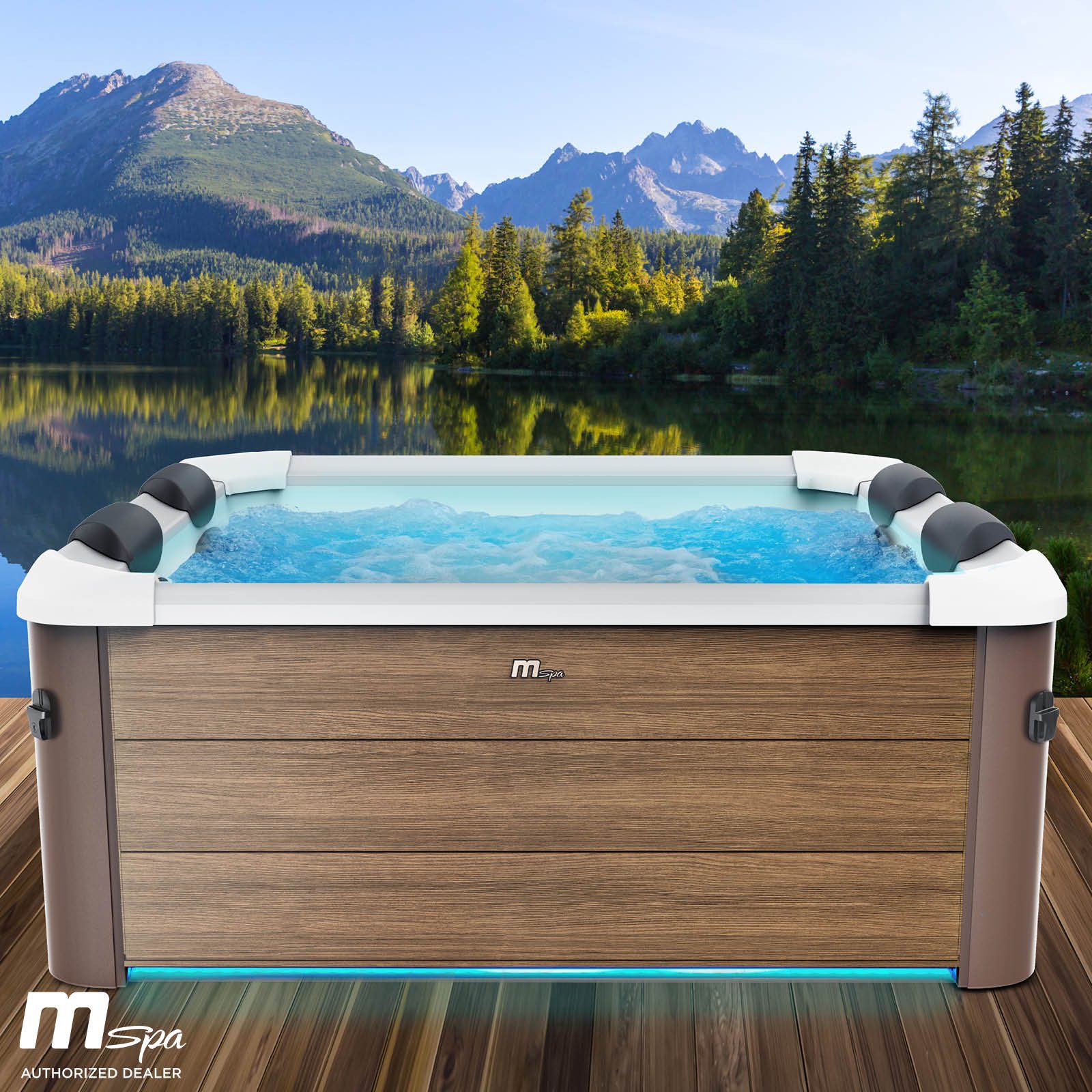 BRAST Whirlpool MSpa Oslo & Amber Aero Plus mit Fester Außenwand inkl. LED-Beleuchtung, Aufstellbecken, (für 6 Personen, 180x180x65cm, 140 Massagedüsen), Ganzjähriger Einsatz Winterfest, In & Outdoor Pool