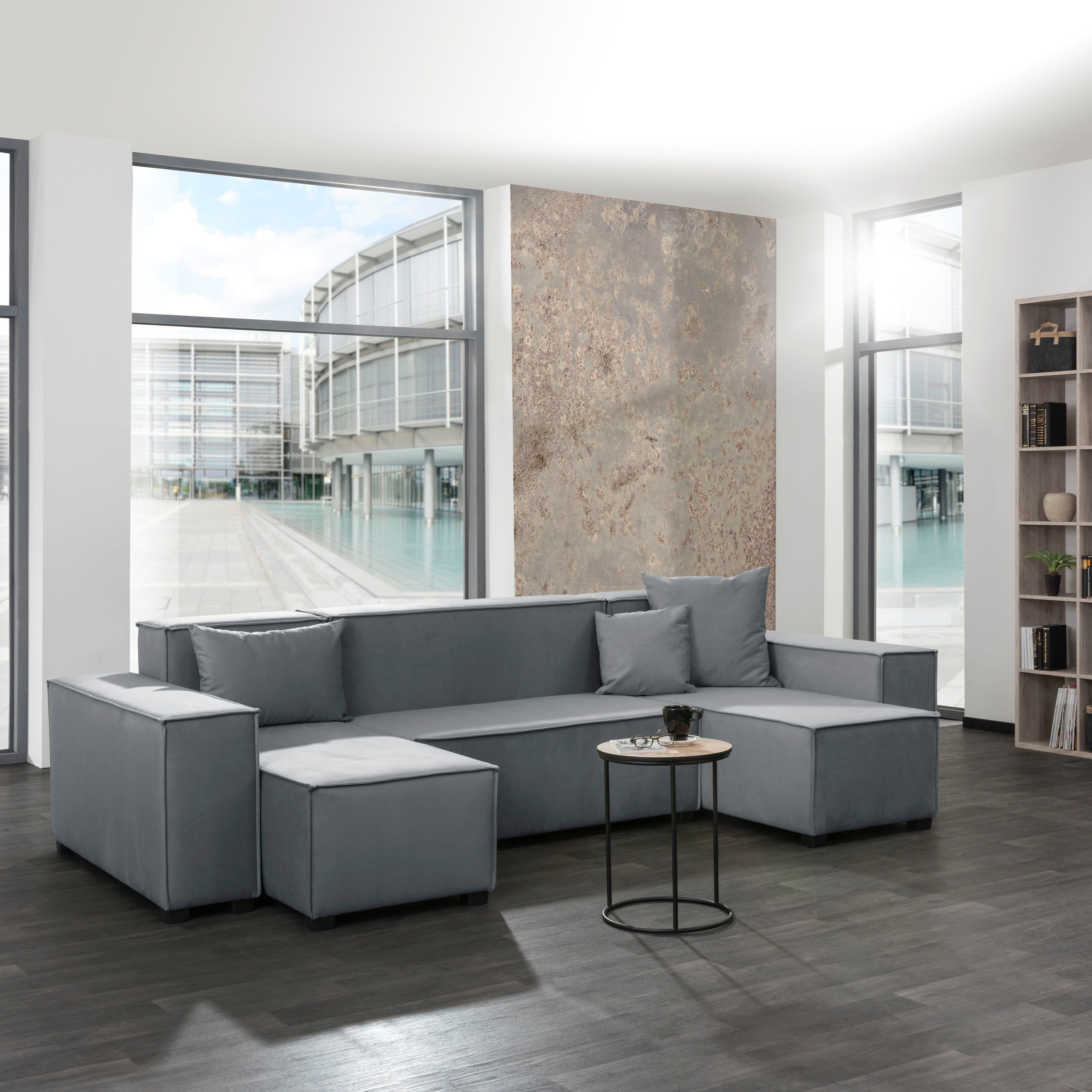 Sofa-Set aus Wohnlandschaft grau 8 Zierkissen, Max Winzer® inklusive 3 MOVE, Set, Sitz-Elementen, 06 kombinierbar