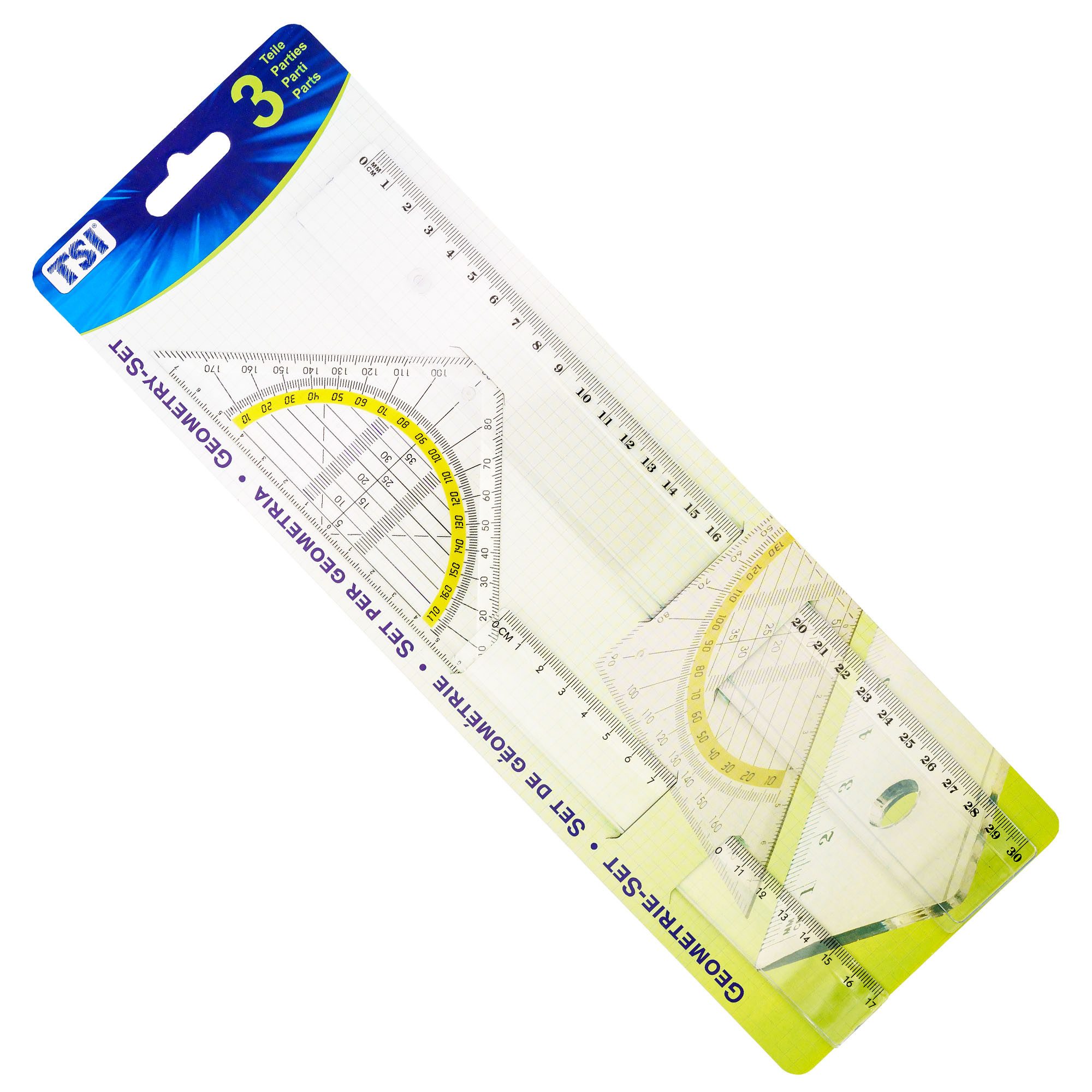 TSI Schreibwaren Geodreieck Zeichengarnitur 3-tlg.:Lineal 30 cm,17cm,Geodreick