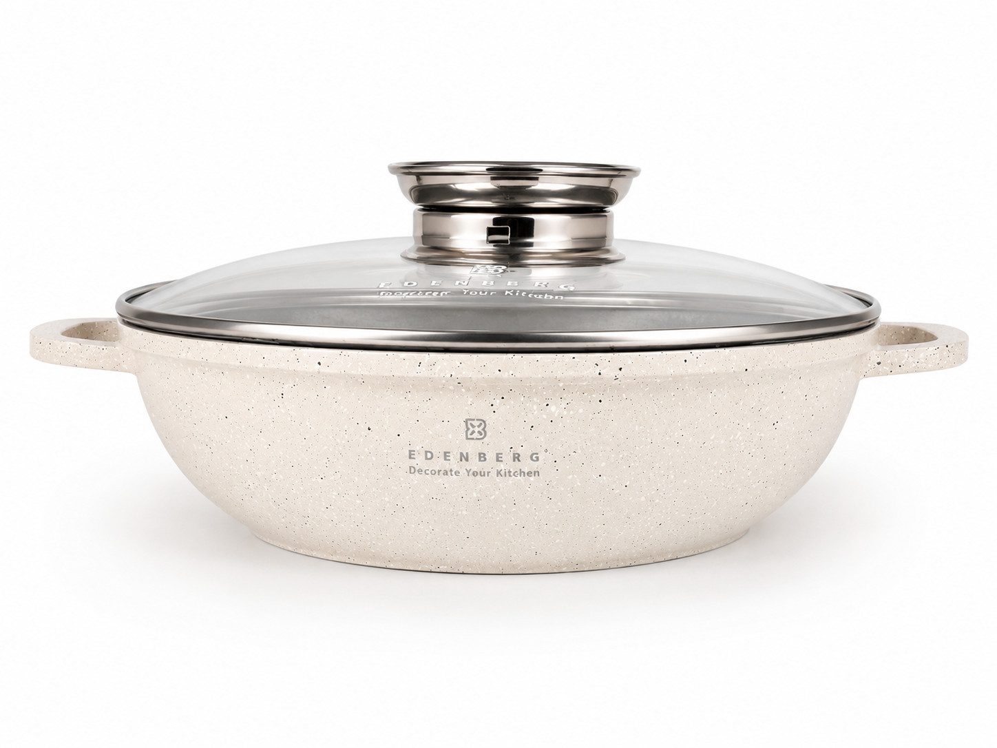 Edenberg Topf-Set Wunderschöne, niedrige beigefarbene Töpfe, erhältlich in zwei Größen, Keramik, Aluminium, Edelstahl, Aluminiumguss (Dank seiner eleganten Optik und vielseitigen Einsatzmöglichkeiten ist dieser Topf zudem eine perfekte Geschenkidee für Ho