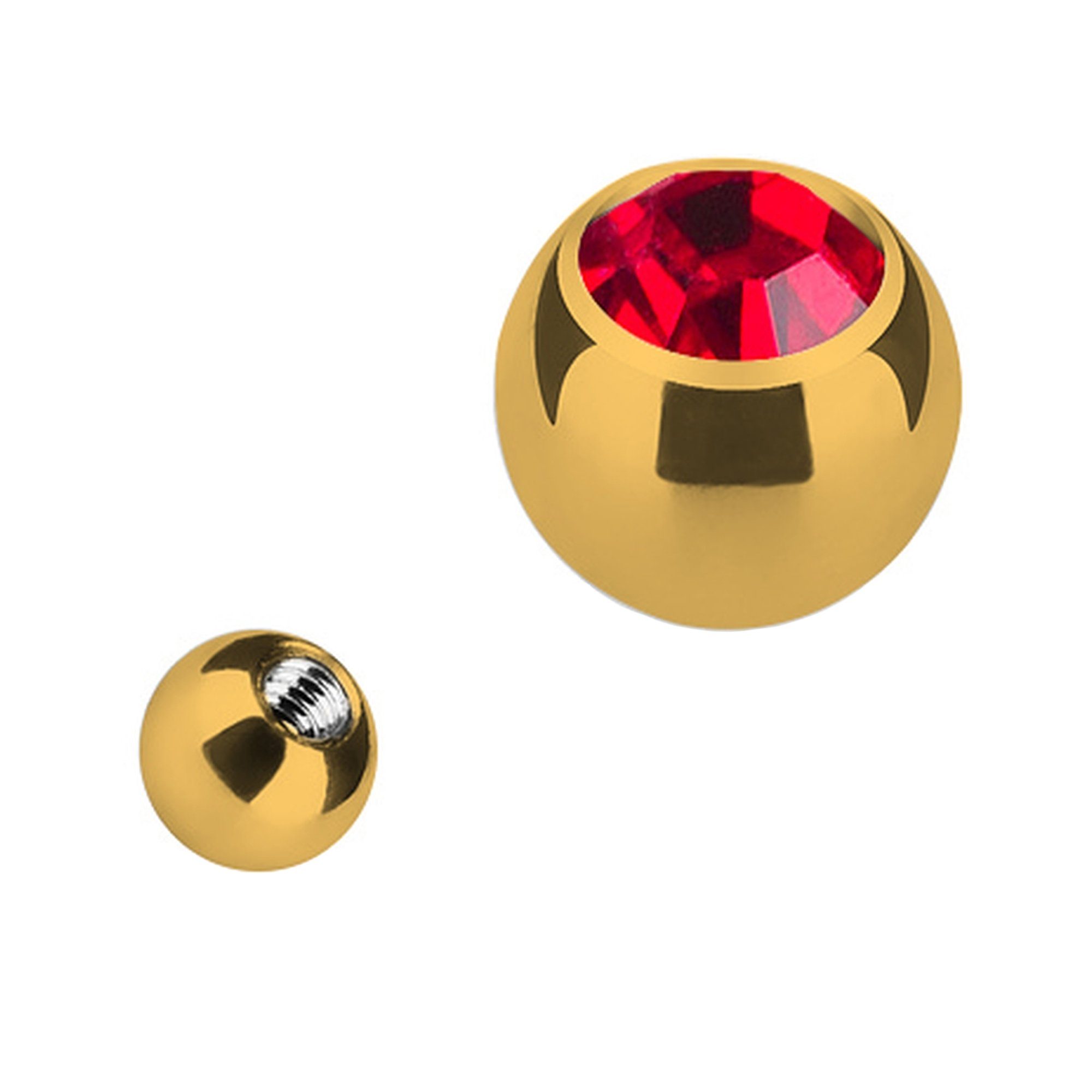 Edelstahl Verschlusskugel Piercing Gold Kristall, Ersatz mit Piercing-Set Ersatzteile Verschluss Strass Rot Taffstyle Gold Kugel mit Schraubkugel