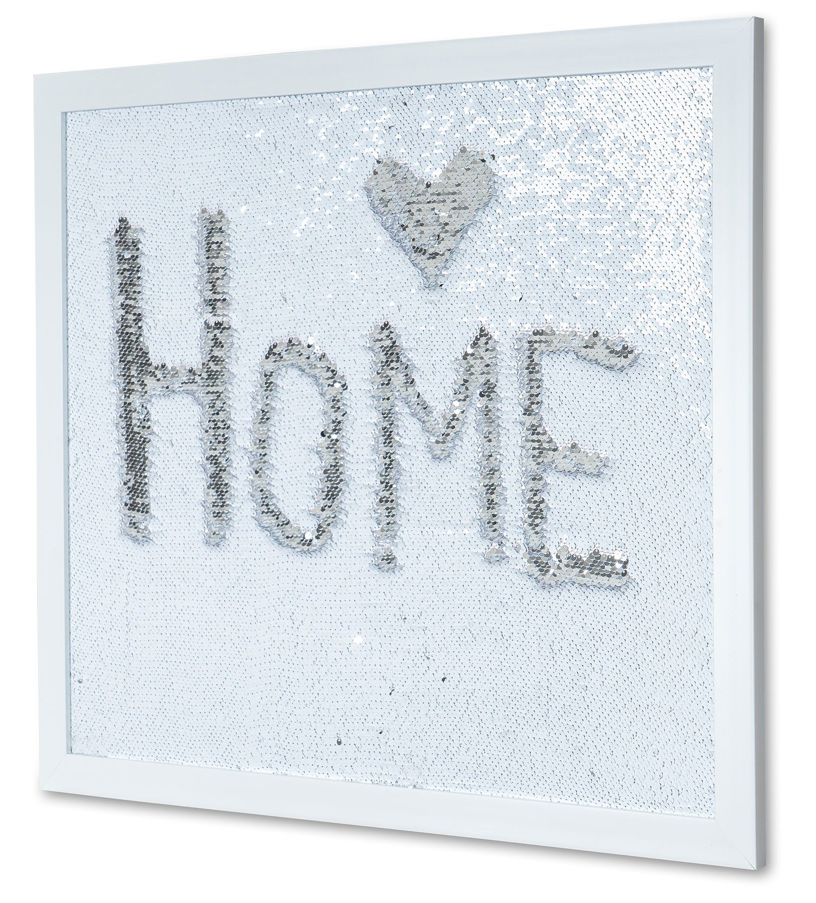 Levandeo® Wandbild, Wanddeko Pailletten Rahmen 60x50cm Silber Streichpaillette