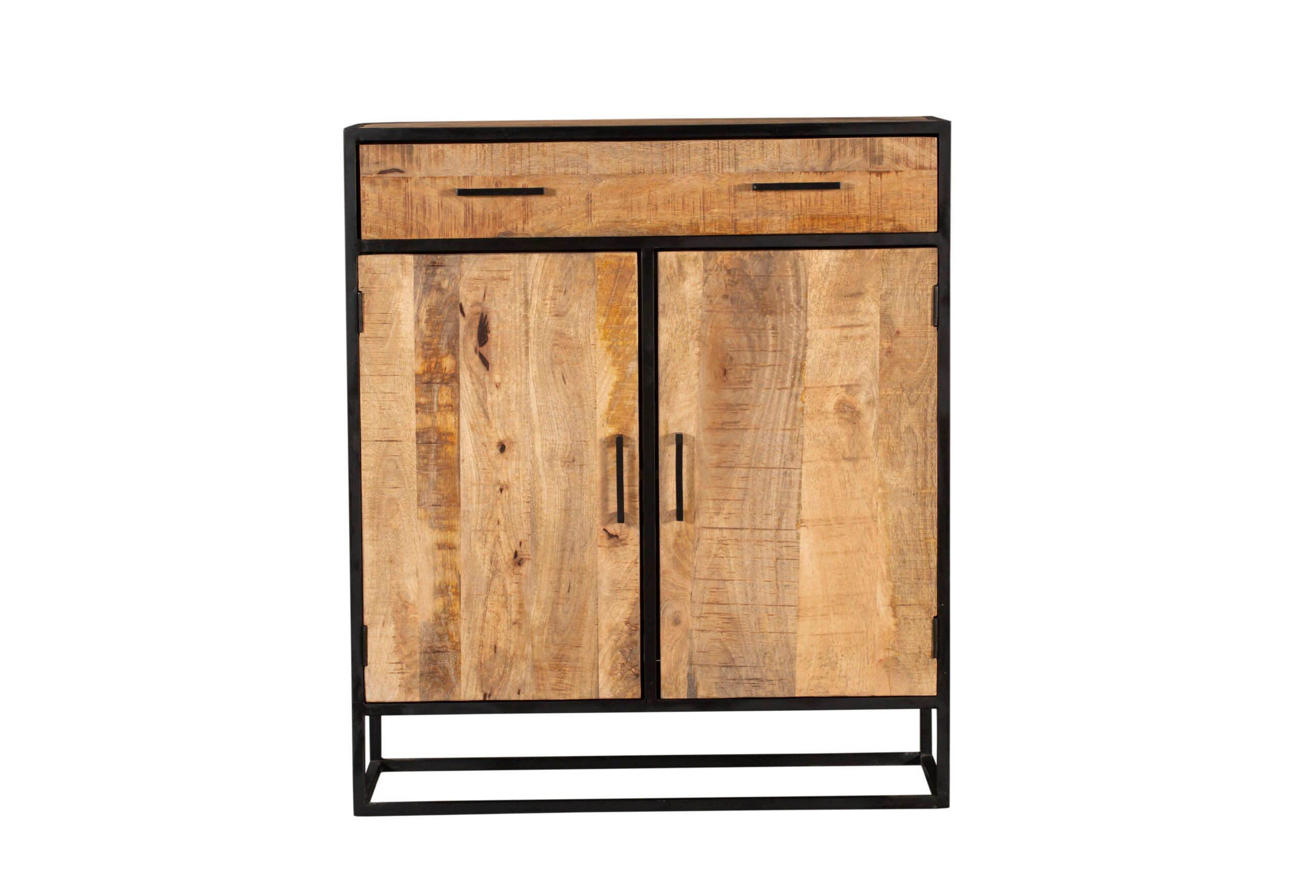 BENEDO MÖBEL Hochschrank Delta Schrank – Massivholz Mangoholz & Metall Schwarz Mangoholz für Stil & Langlebigkeit – 100x115x40cm/90x200x45cm