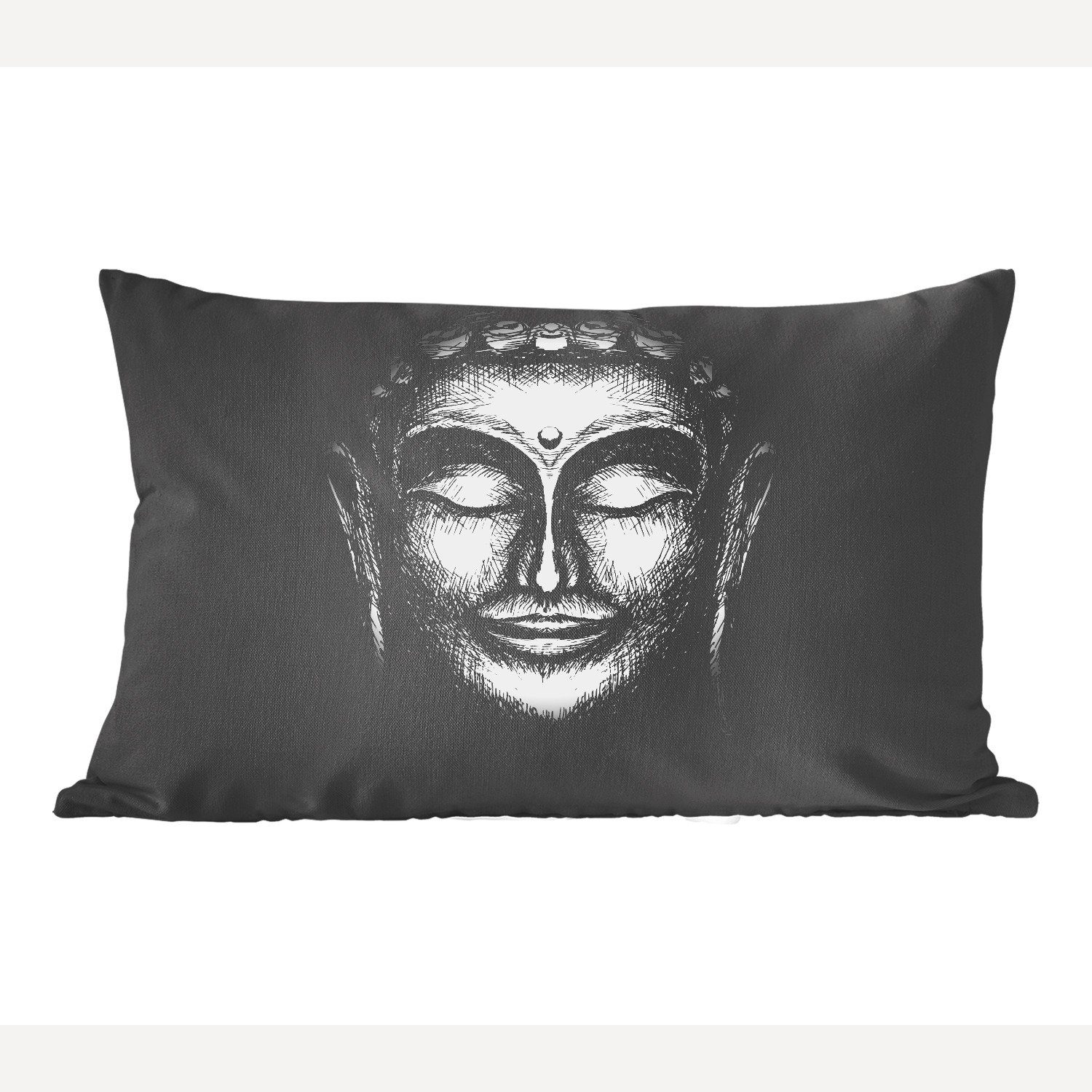 MuchoWow Dekokissen Buddha - Gesicht - Silber, Wohzimmer Dekoration, Zierkissen, Dekokissen mit Füllung, Schlafzimmer