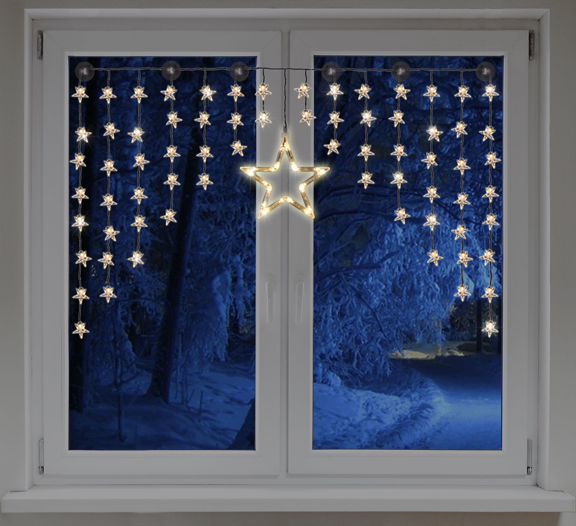 Spetebo Lichtervorhang LED Sternen Lichtervorhang warm weiß - 140 cm, Deko Lichterkette mit 90 LED für Innen und Außen