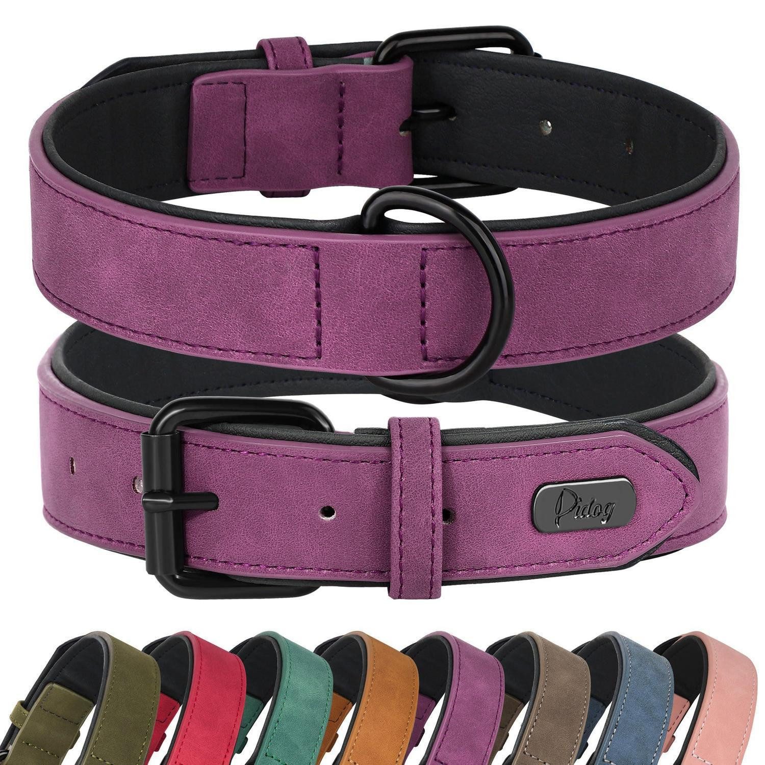 LuxusKollektion Hunde-Halsband Hundehalsband gepolstert Lila M in Lederoptik, Kunststoff