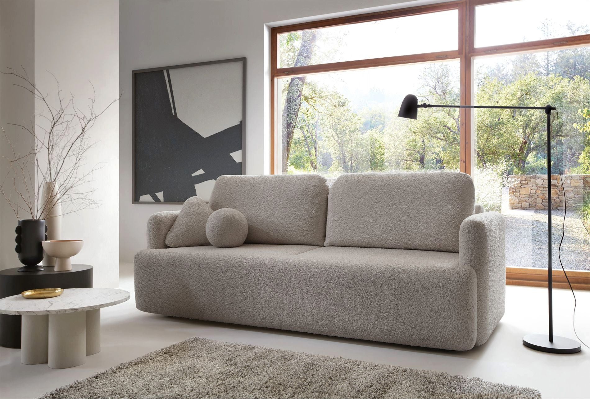 Selsey Schlafsofa, mit Schlaffunktion, Stauraum, Chenille und Zierkissen, 220 cm