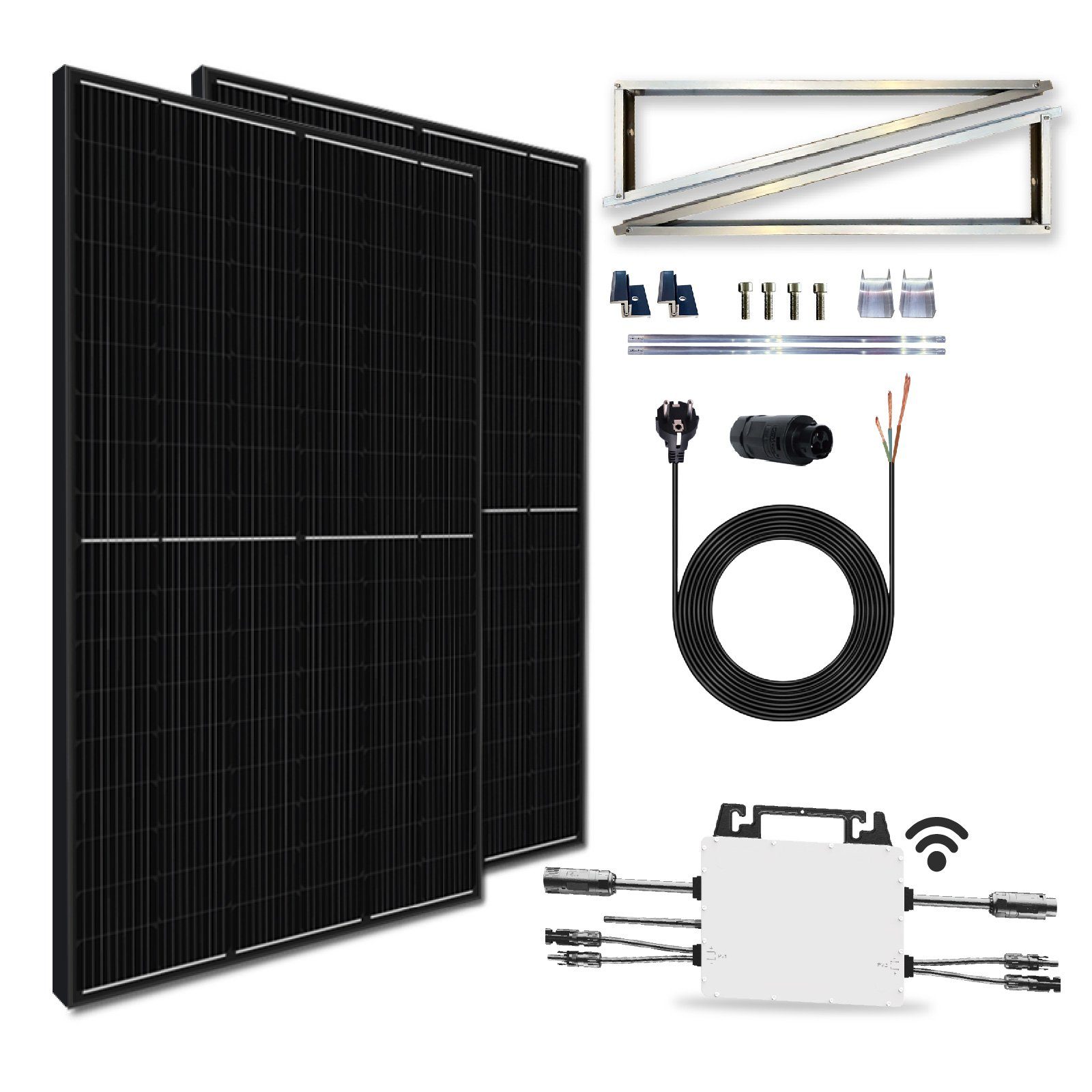 Campergold Solaranlage 800W Balkonkraftwerk Aufständerung Ost-West PV-Montage Halterung, Mit Hypontech 800W Upgradefähiger WIFI Wechselrichter