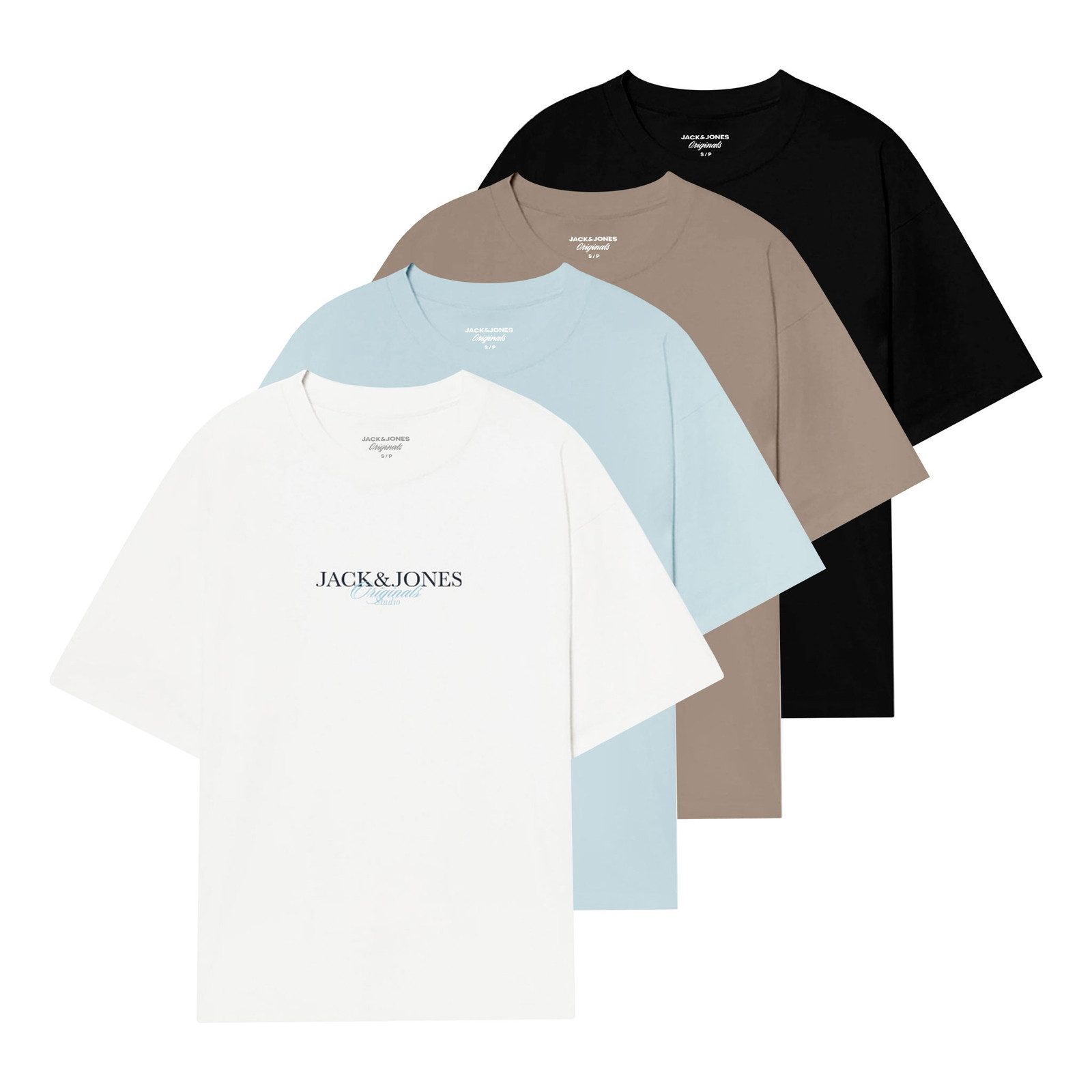 Jack & Jones T-Shirt 4er Pack JORBILLYBURG Tee SS Crew Neck mit Markenschriftzug auf der Vorderseite
