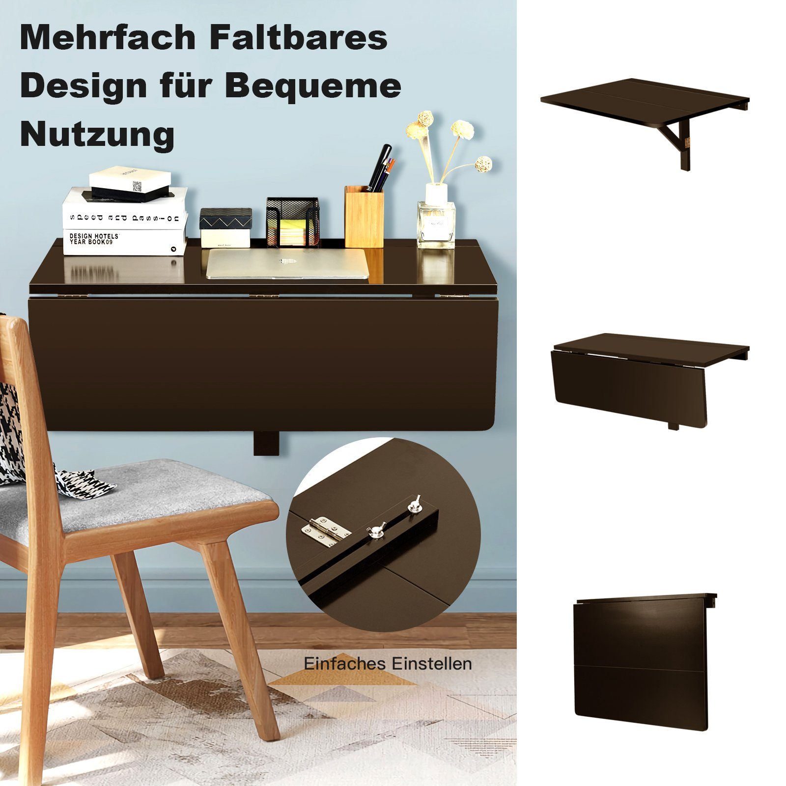 COSTWAY Klapptisch Wandtisch Wandmontage, 80 x 60 cm, klappbar