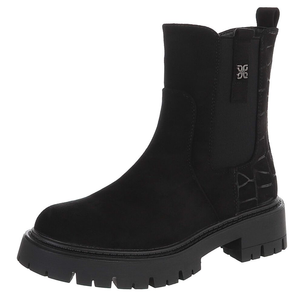 Ital-Design Damen Chelsea Stiefelette mit Profilsohle und Blockabsatz Plateaustiefelette (92497521) Blockabsatz Stiefeletten in Schwarz