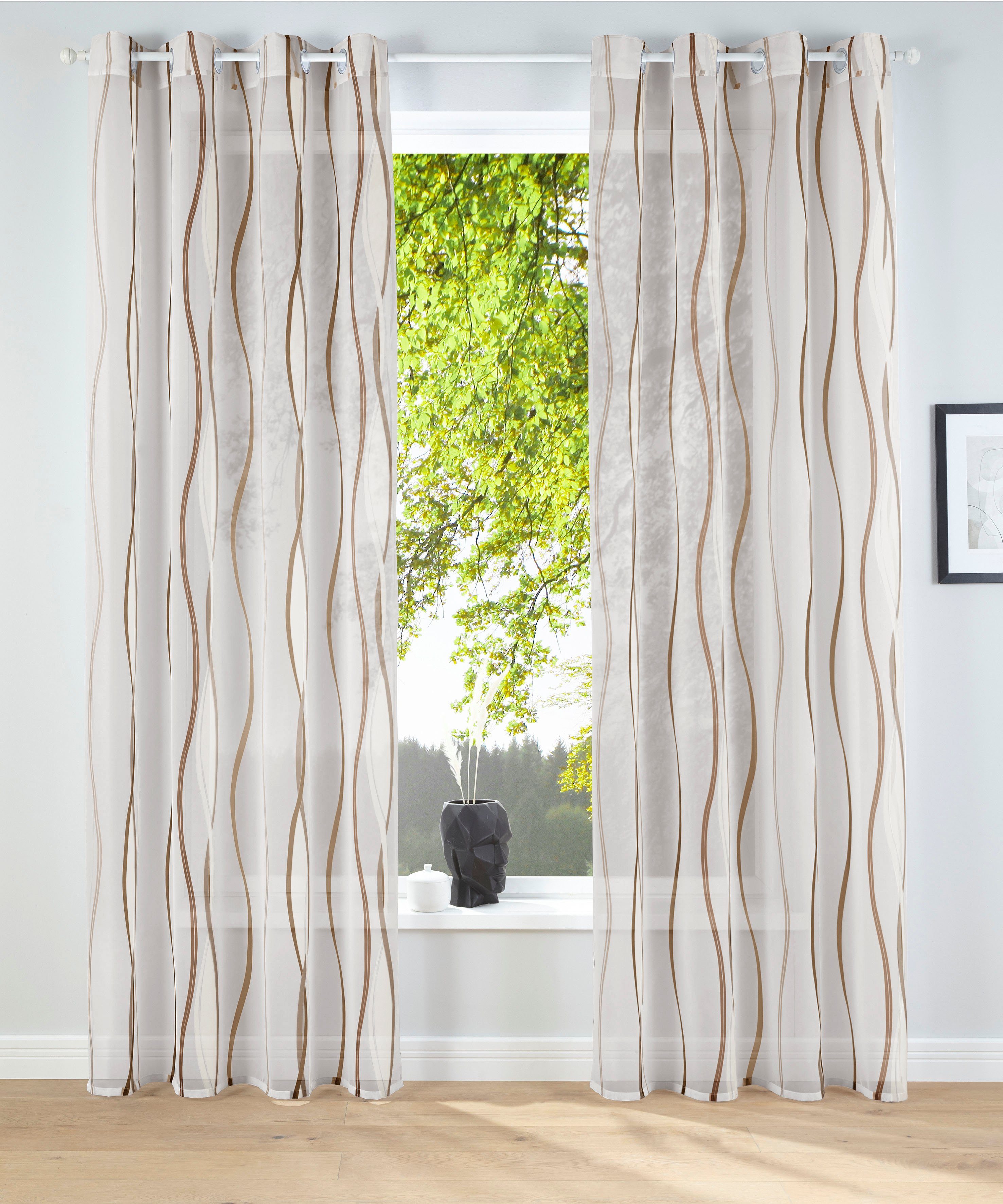 transparent, home, Set, 2-er St), my Voile, creme/schoko Dimona, Wellen (2 transparent, Voile, Ösen Gardine Polyester,