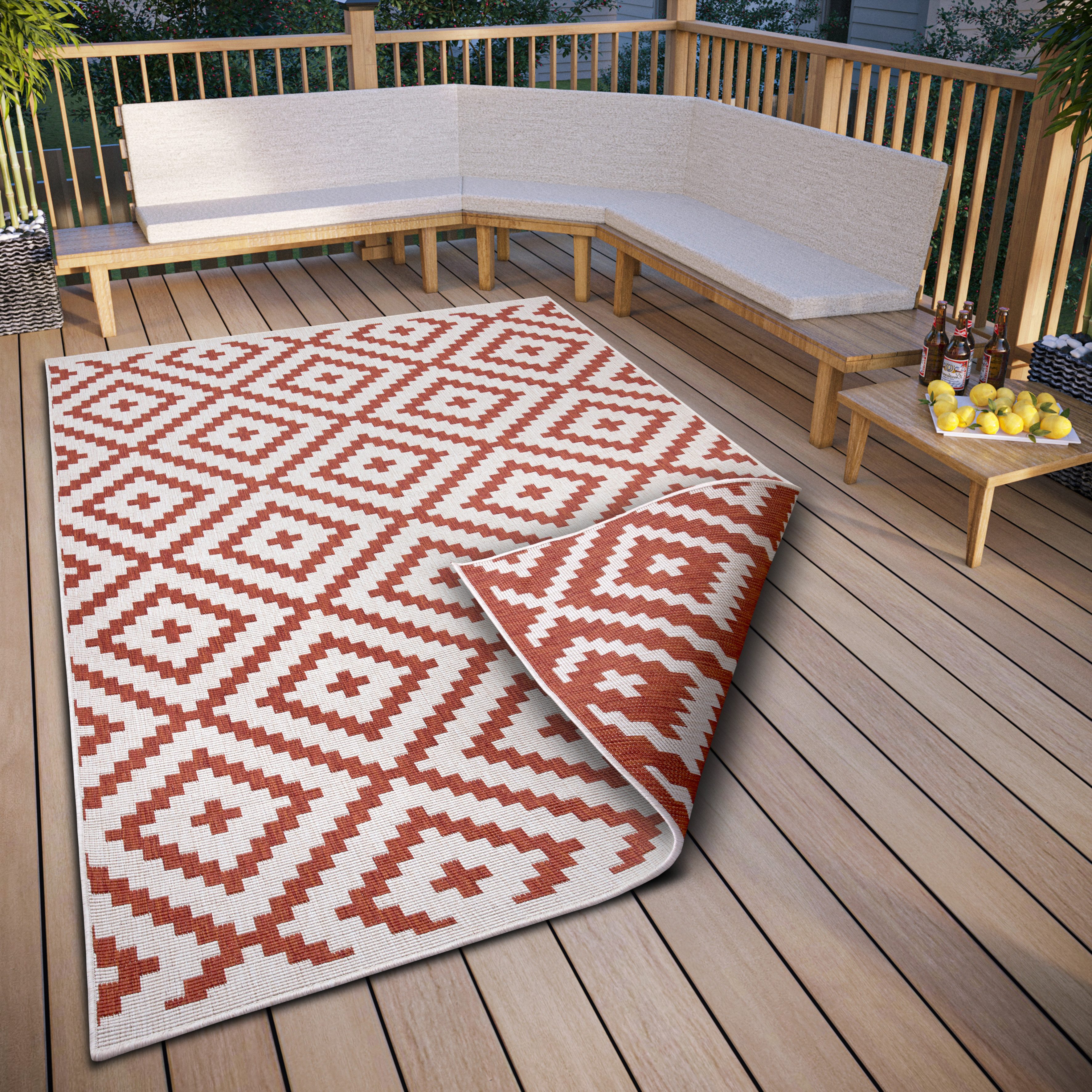 my home Teppich Ronda Wendeteppich, rechteckig, Höhe: 5 mm, Sisal-Optik, Flachgewebe, In- und Outdoor, geometrisches Boho Design