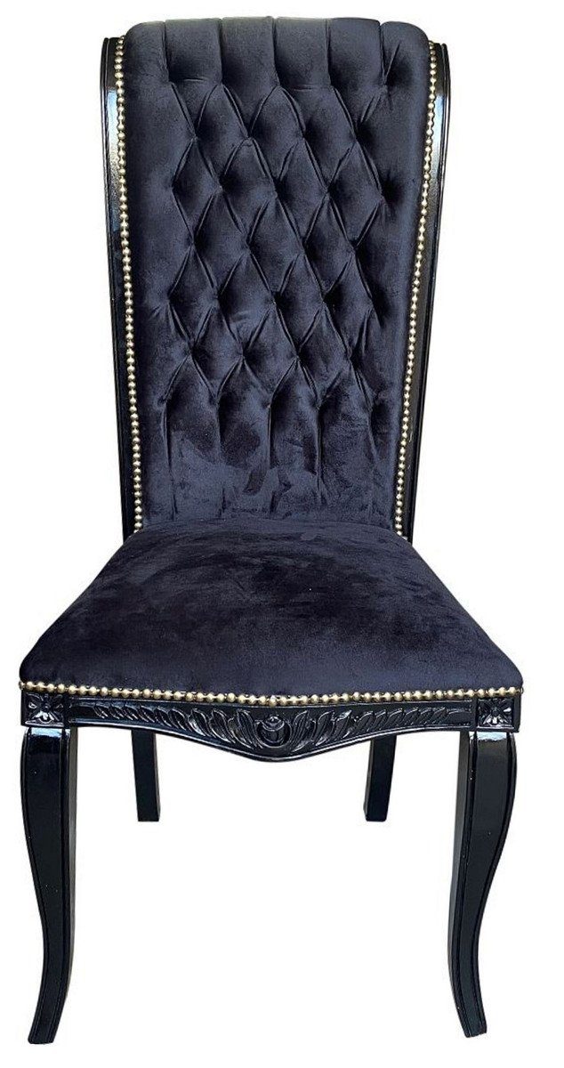 Casa Padrino Hochlehner Luxus Barock Hochlehn Esszimmer Stuhl Schwarz / Schwarz - Handgefertigter Antik Stil Stuhl mit edlem Samtstoff - Esszimmer Меблі im Barockstil