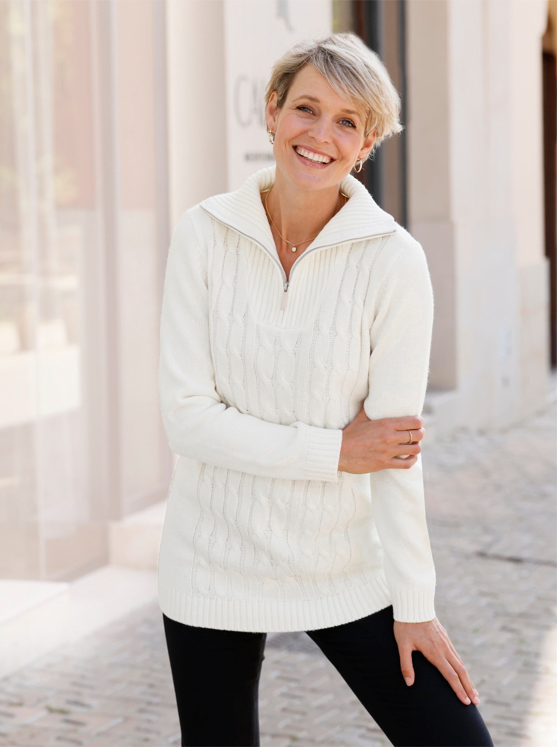 Sieh an! Strickpullover Longpullover Langarm Zopfmuster, Jersey