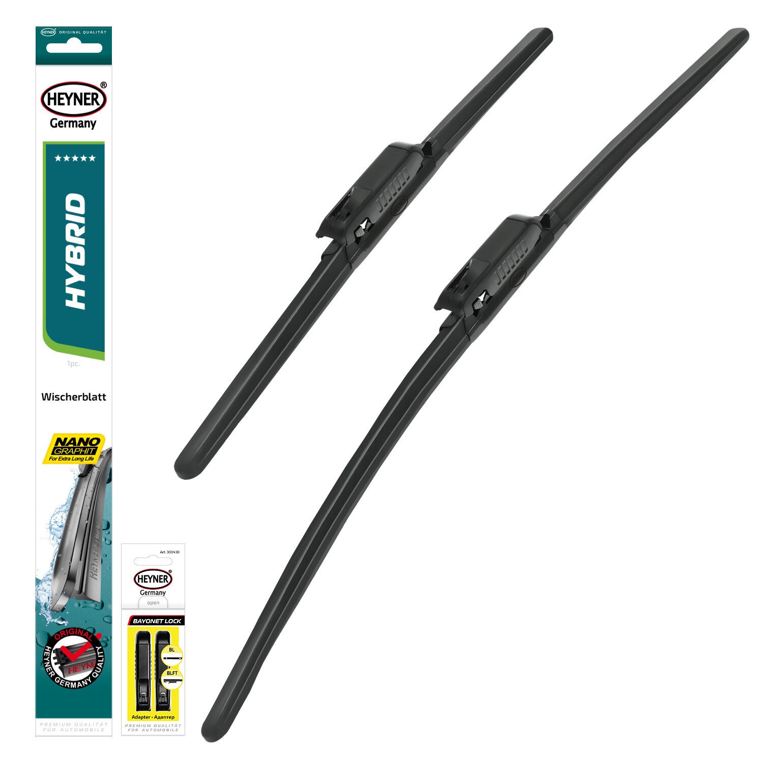 HEYNER Scheibenwischblätter passend für DACIA DUSTER, 11.2017 - 03.2024, Frontscheibe, (Packung, 2-St., Scheibenwischer), mit Nano Graphit Beschichtung