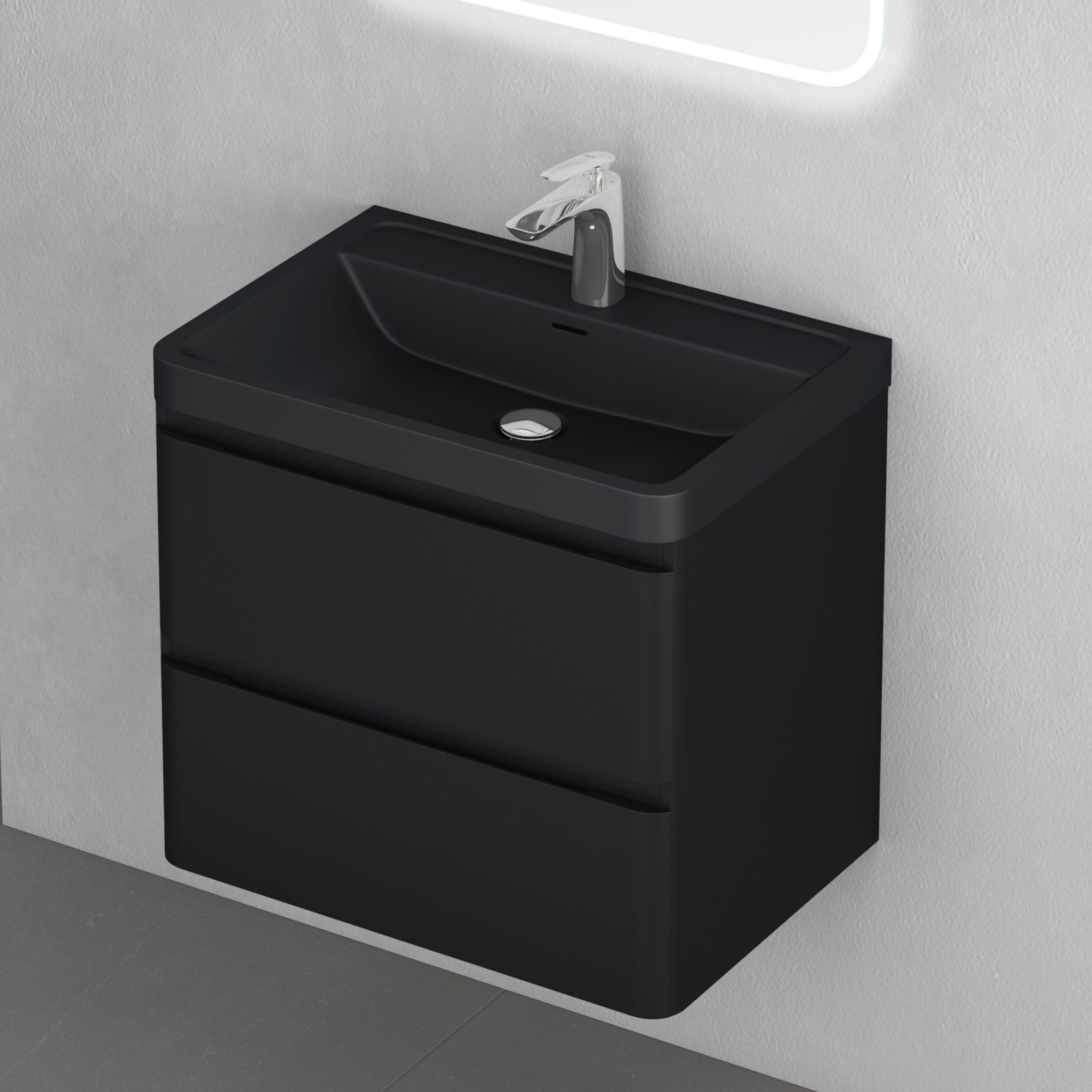 doporro Badmöbel-Set Mineraguss Waschbeckenunterschrank Badezimmer Soft-Close Lucca, Softclose-Funktion