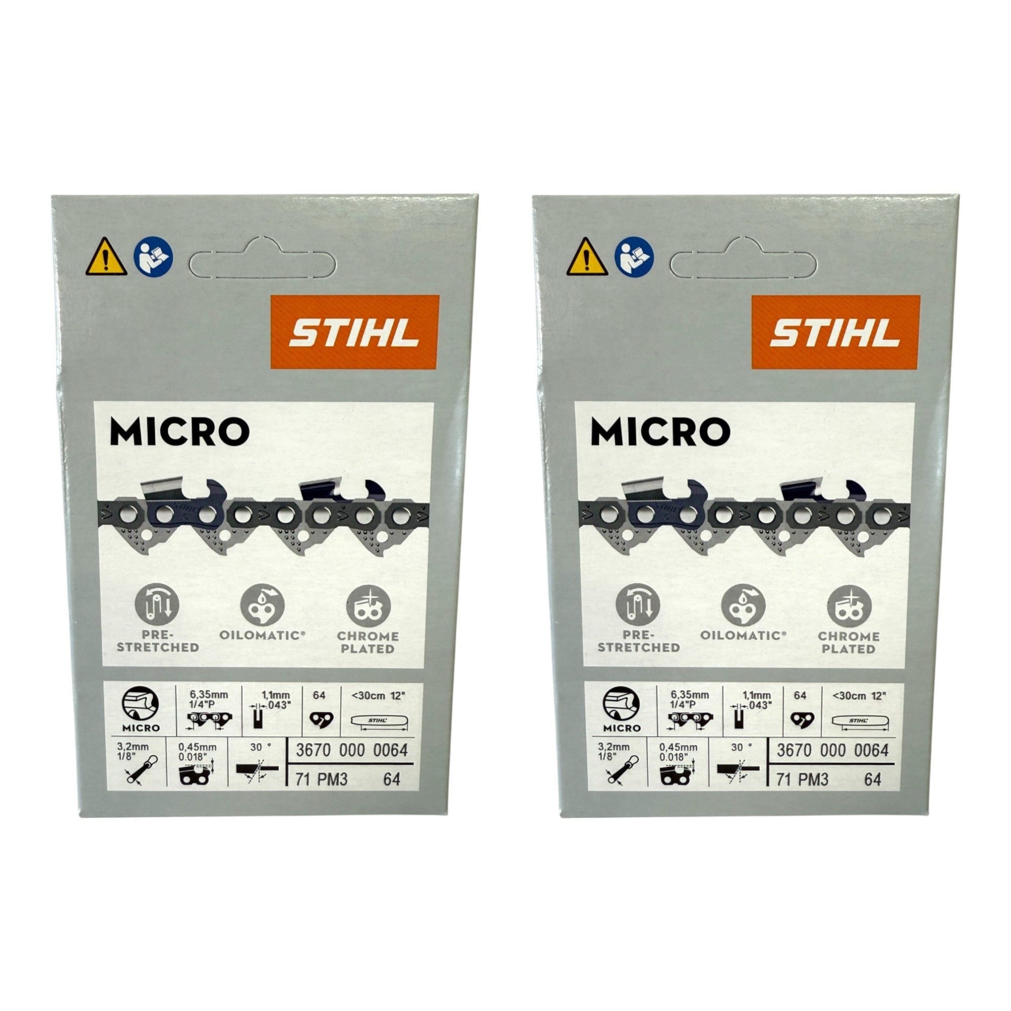 STIHL Ersatzkette 2x 1/4" Picco Micro 3 (PM3) Sägekette 30 cm 1/4" P 1,1 mm 64 TG 2