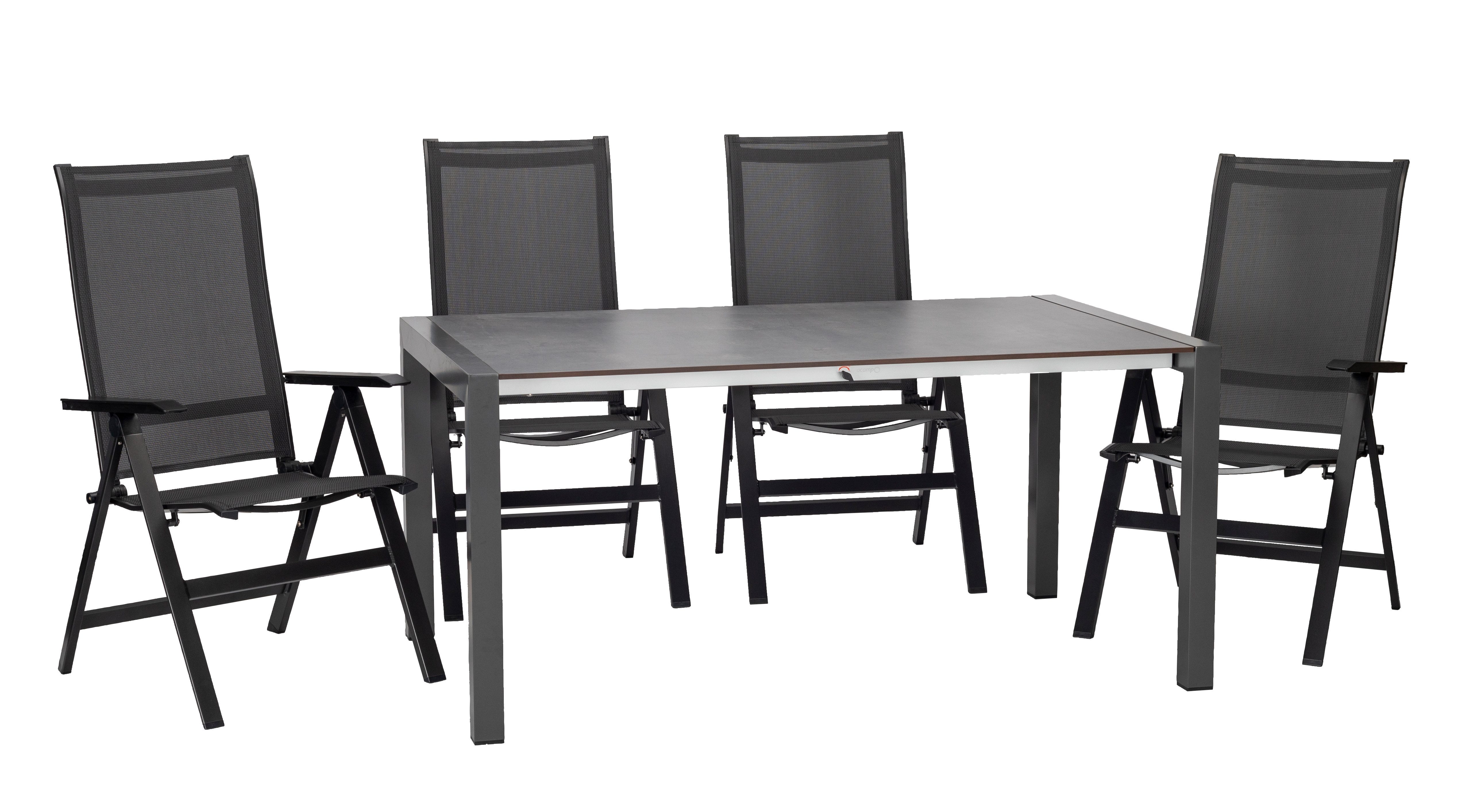acamp Garten-Essgruppe Klappsessel Set 5-teilig, Ausziehtisch 160-220 cm, Aluminium, (Spar-Set, 5-tlg), Aluminium, wetterfest, klappbar, Ausziehtisch, Rueckenlehne, HPL