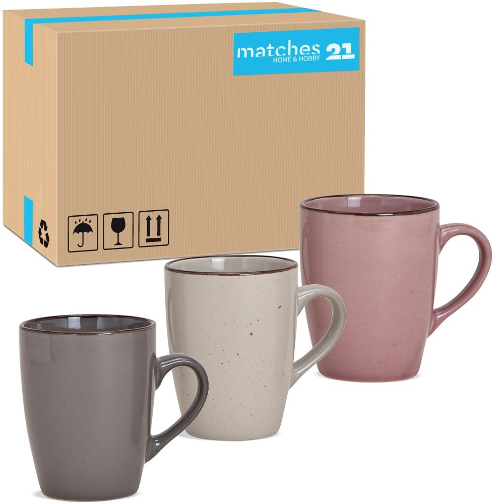 matches21 HOME & HOBBY Tasse Kaffeetassen 36er Set einfarbig modern Vintage Steingut-Stil, 36-tlg., Keramik, Tee Kaffee-Becher alt-rosa beige cremefarben grau 300 ml
