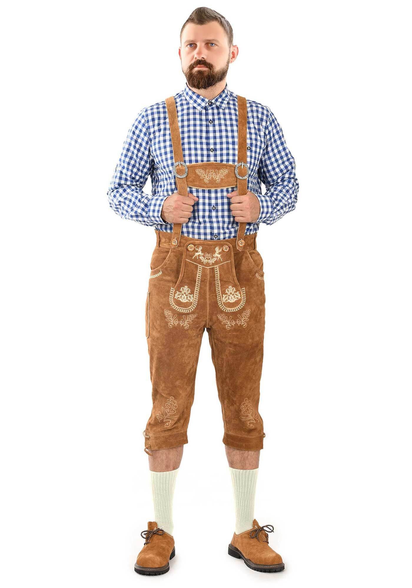 Alessandro Salvarini Trachtenlederhose ASGustl Lederhose in Trachtenstil mit Stickerei und Trägern aus Echtleder