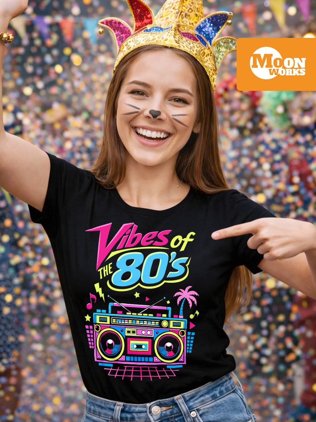 MoonWorks Print-Shirt Damen T-Shirt - 80s-DIY-Outfit- Fasching Karneval Ers günstig online kaufen