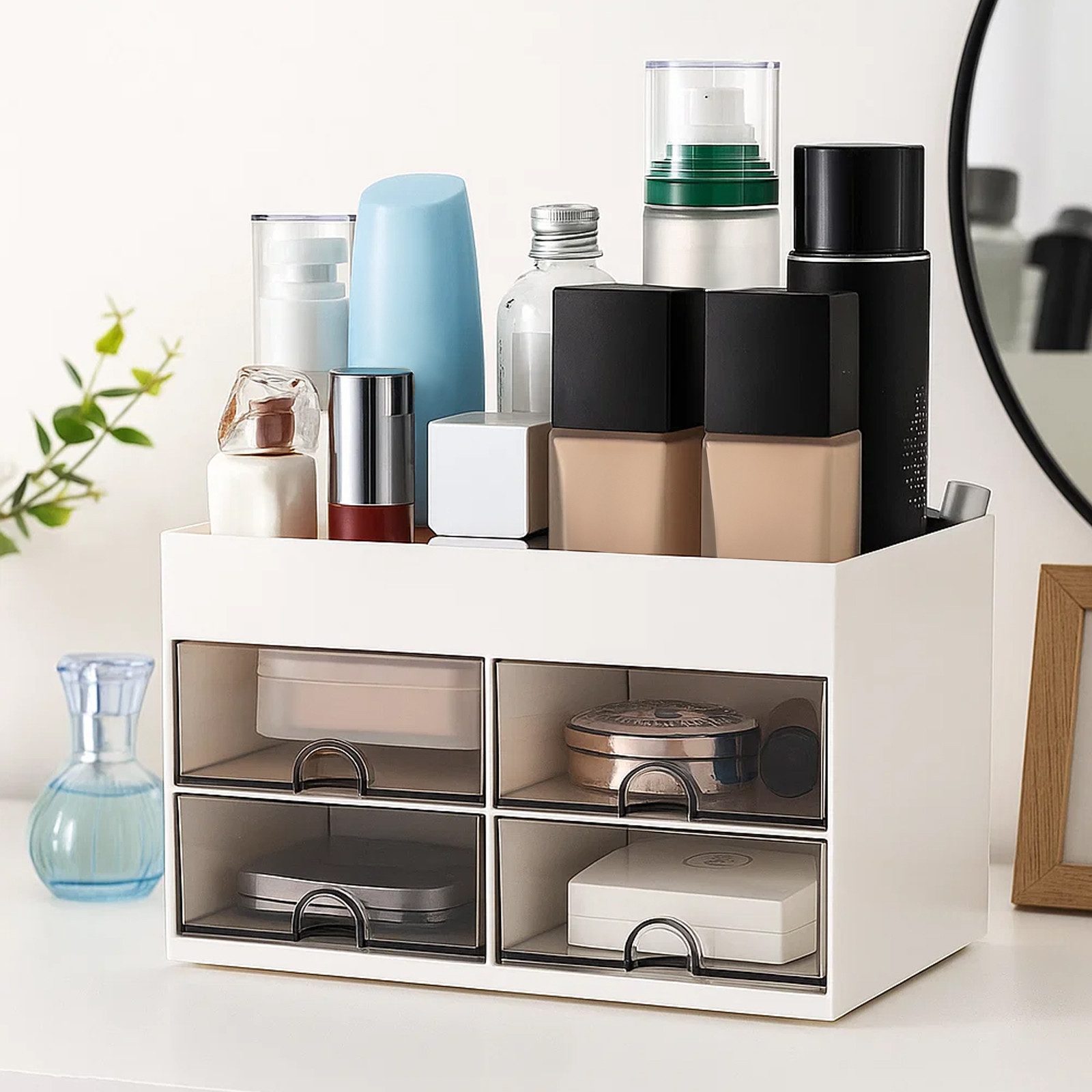 Youyijia Make-Up Organizer Make Up Organizer mit Schubladen Weiß Kosmetikorganiser