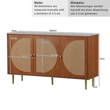 EXTSUD Sideboard Sideboard mit 3 Rattan verzierten Türen, Kommode Highboard, Rattan-Webung, vielfältiger Stauraum, langlebig, verstellbare Regale