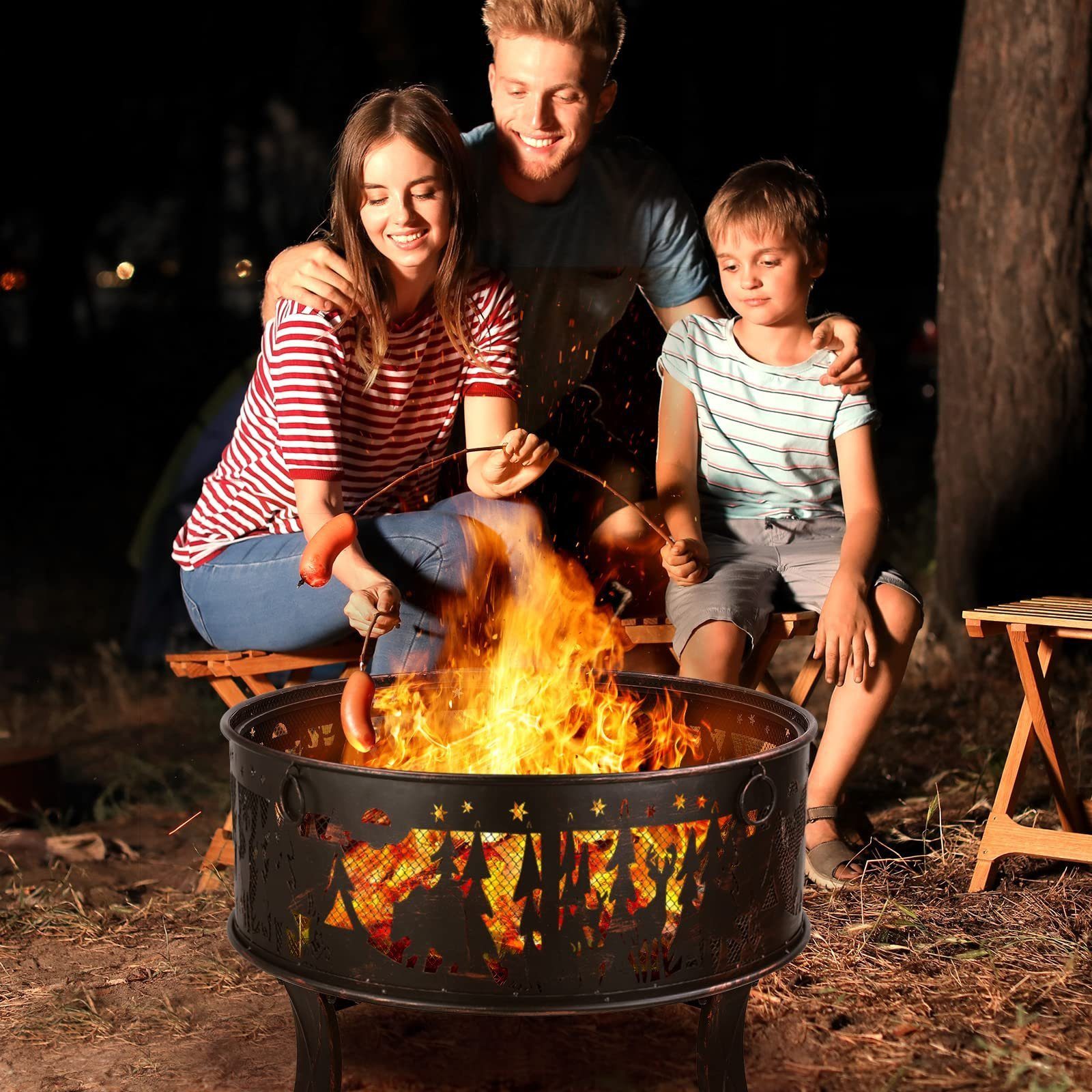 Femor Feuerschale Ø71x65cm Feuerstelle mit Funkenschutz für den garten günstig online kaufen